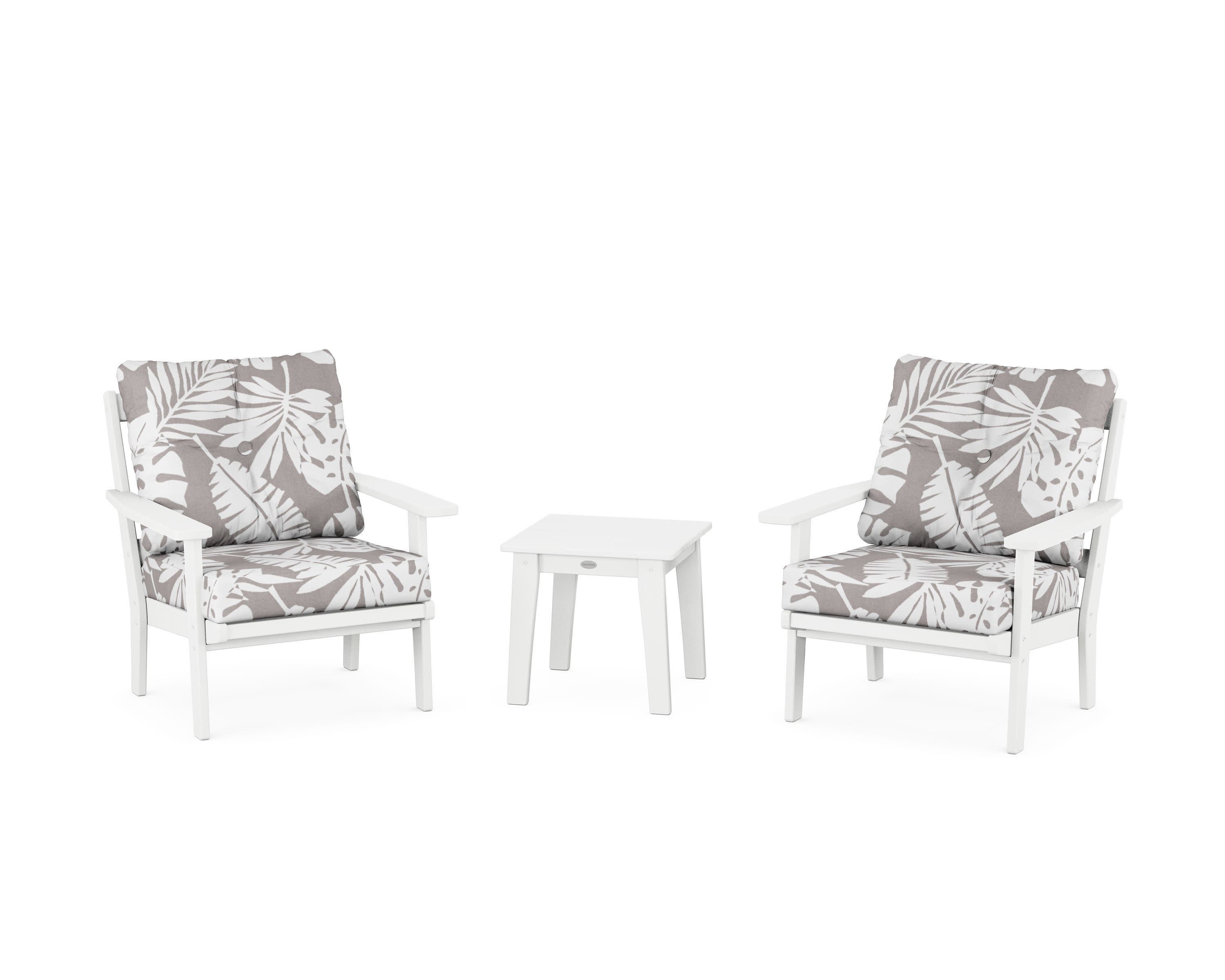 Prairie 3-Piece Deep Seating Set in White / Leaf Grey Mist