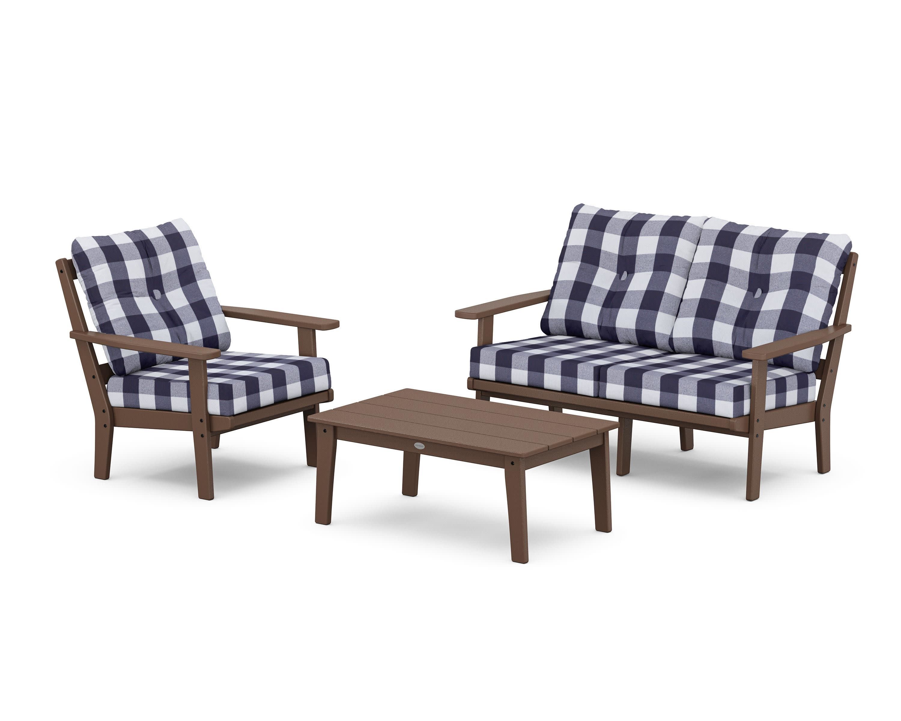 Prairie 3-Piece Deep Seating Set with Loveseat in Mahogany / Buffalo Plaid Navy