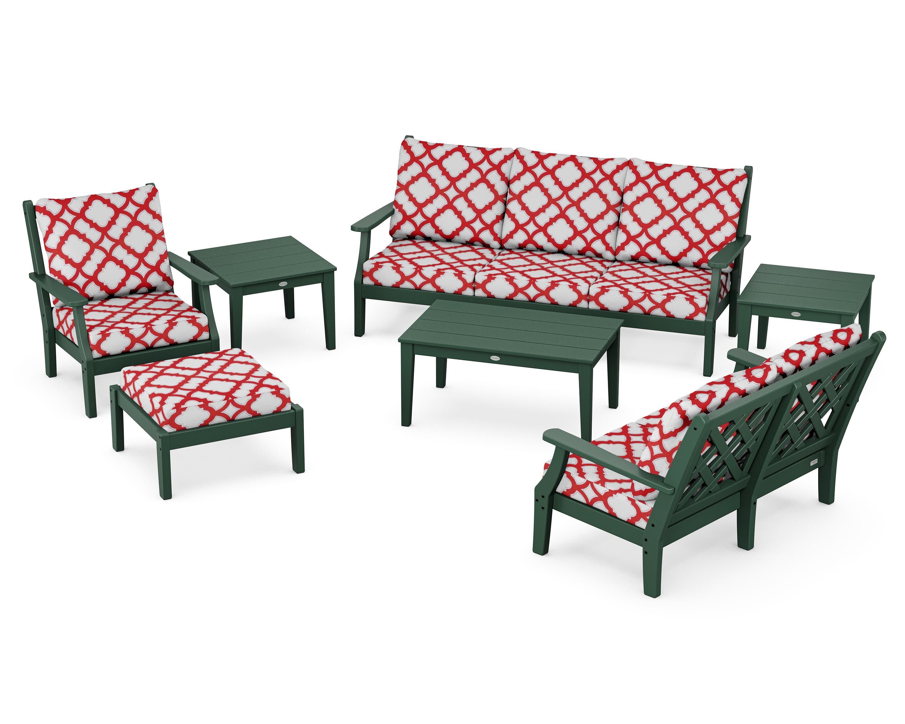 Wovendale 7-Piece Deep Seating Set in Green / Trellis Crimson