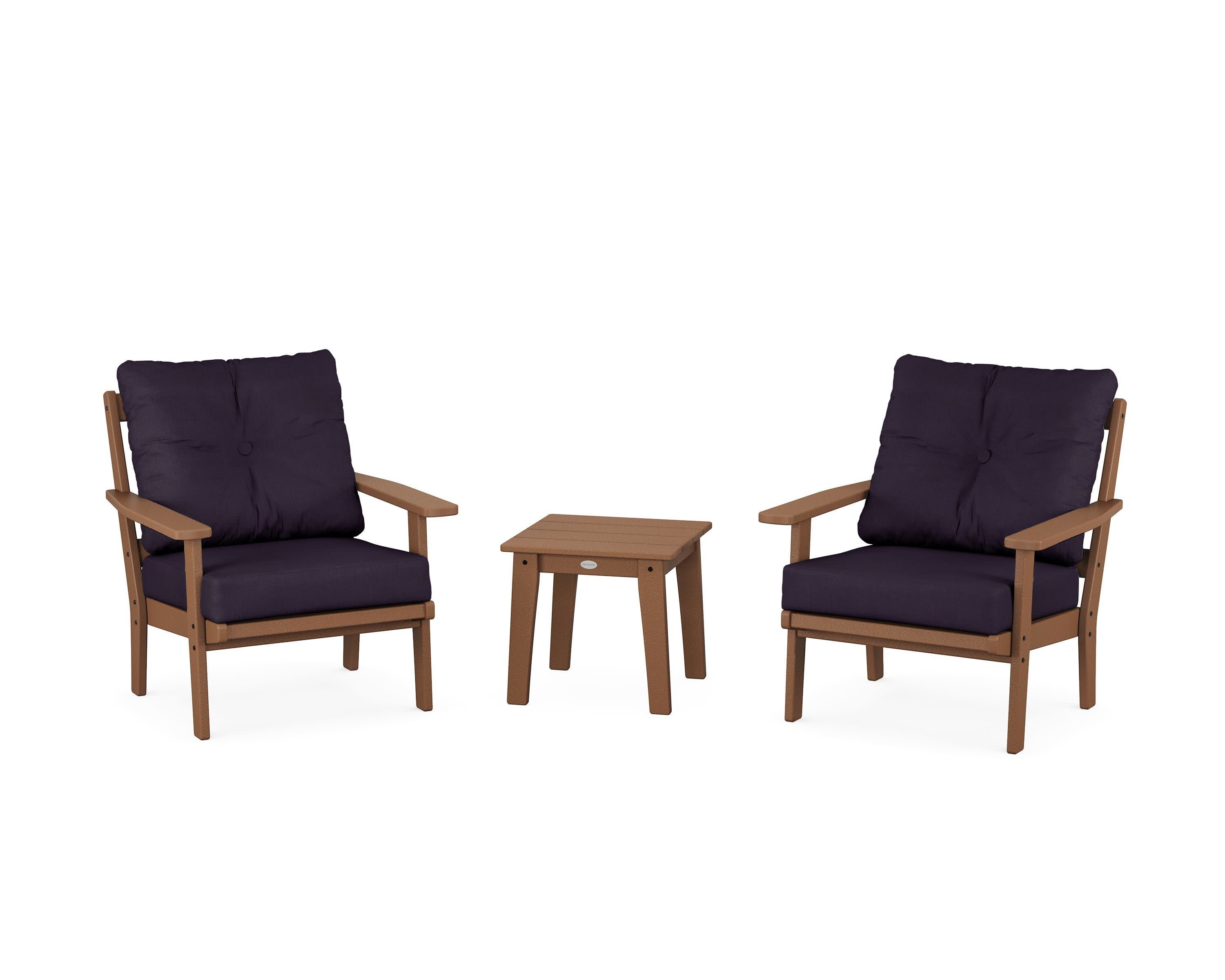 Prairie 3-Piece Deep Seating Set in Teak / Navy Linen