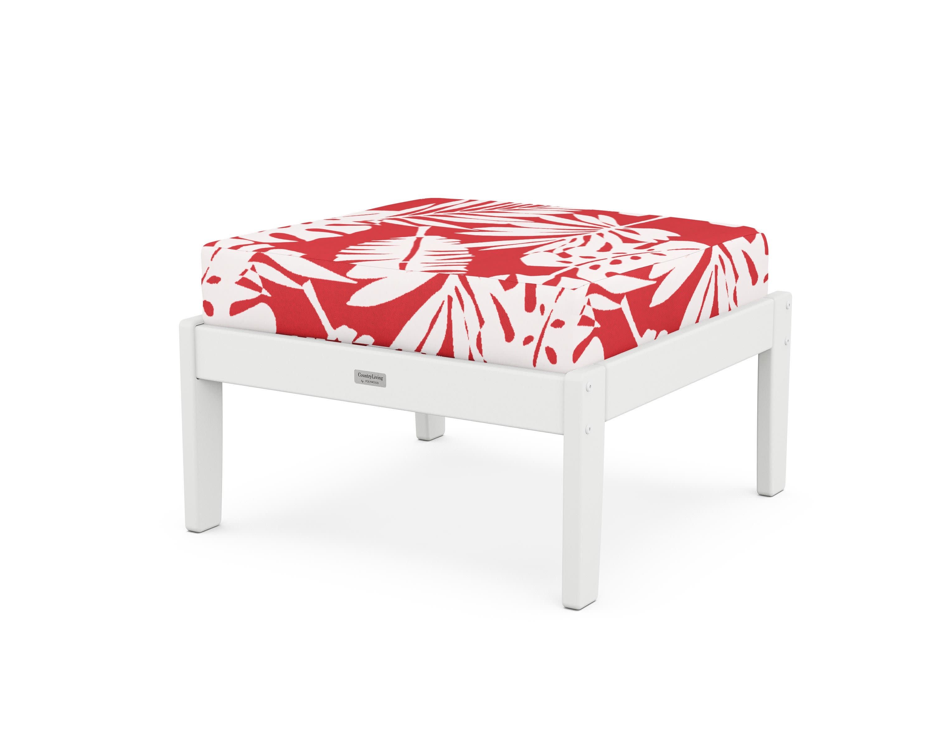 Cottage Deep Seating Ottoman in White / Leaf Crimson
