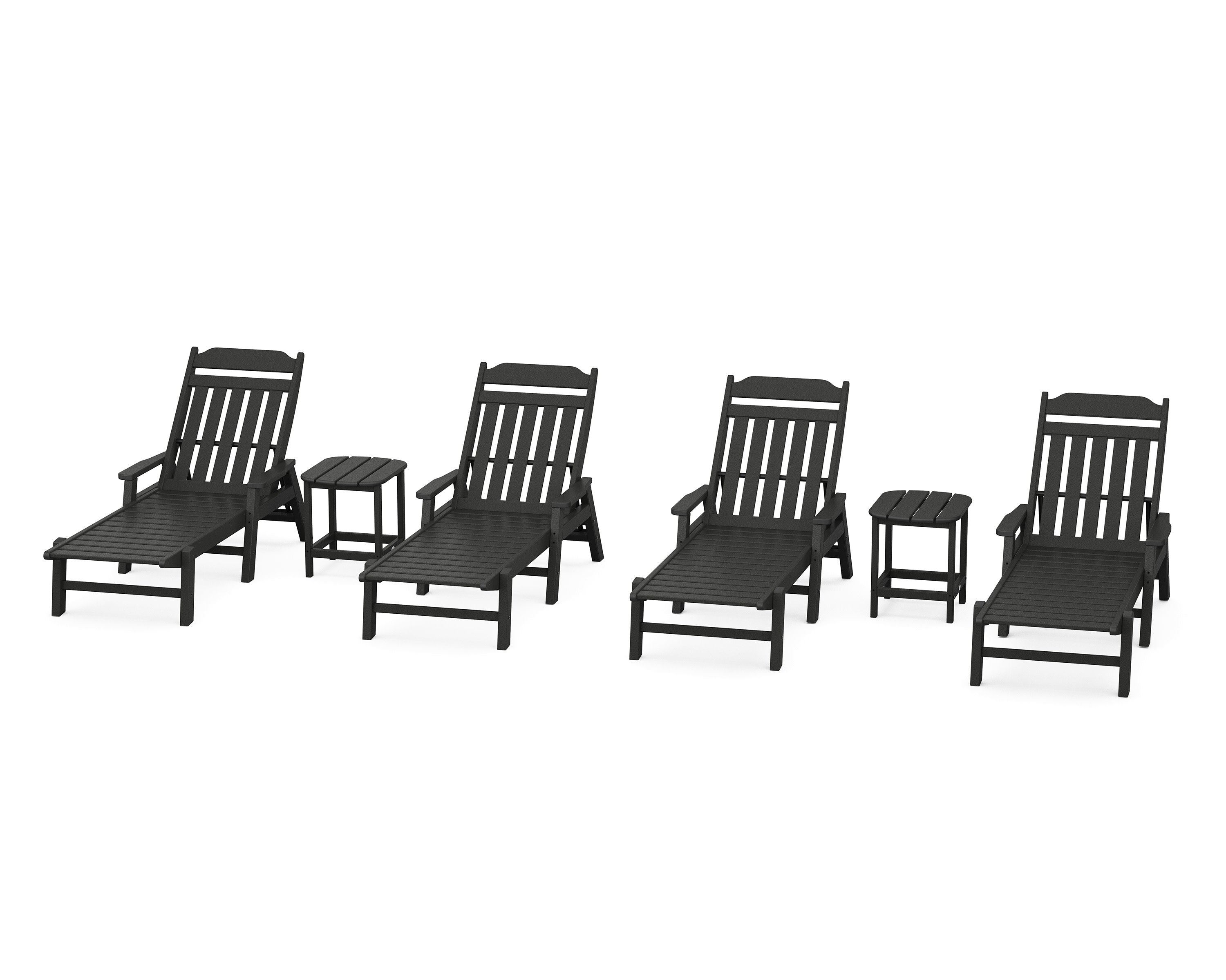 Cottage 6-Piece Chaise Set with Arms in Black