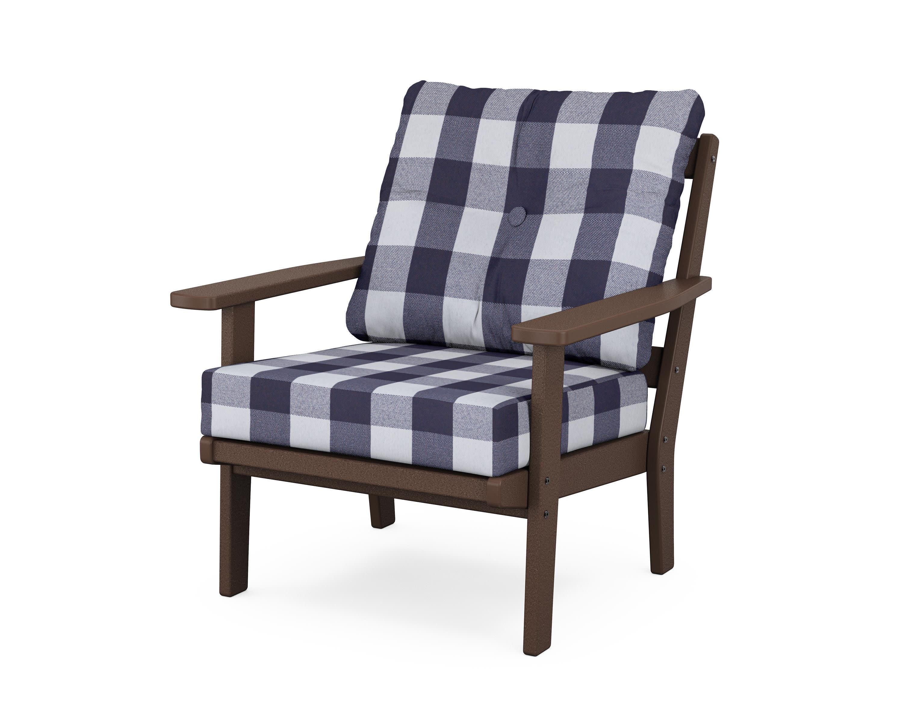 Prairie Deep Seating Chair in Mahogany / Buffalo Plaid Navy