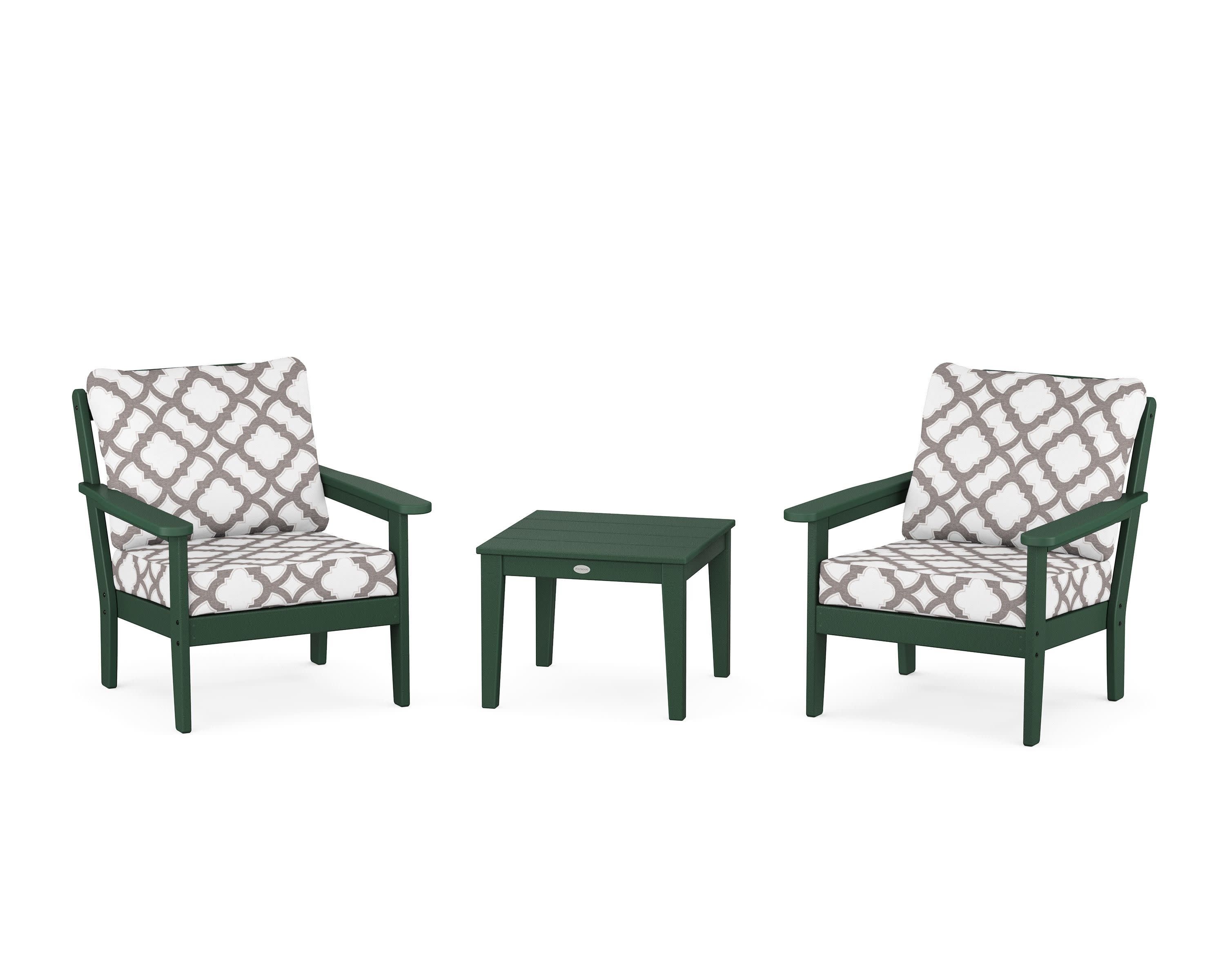 Cottage 3-Piece Deep Seating Set in Green / Trellis Grey Mist