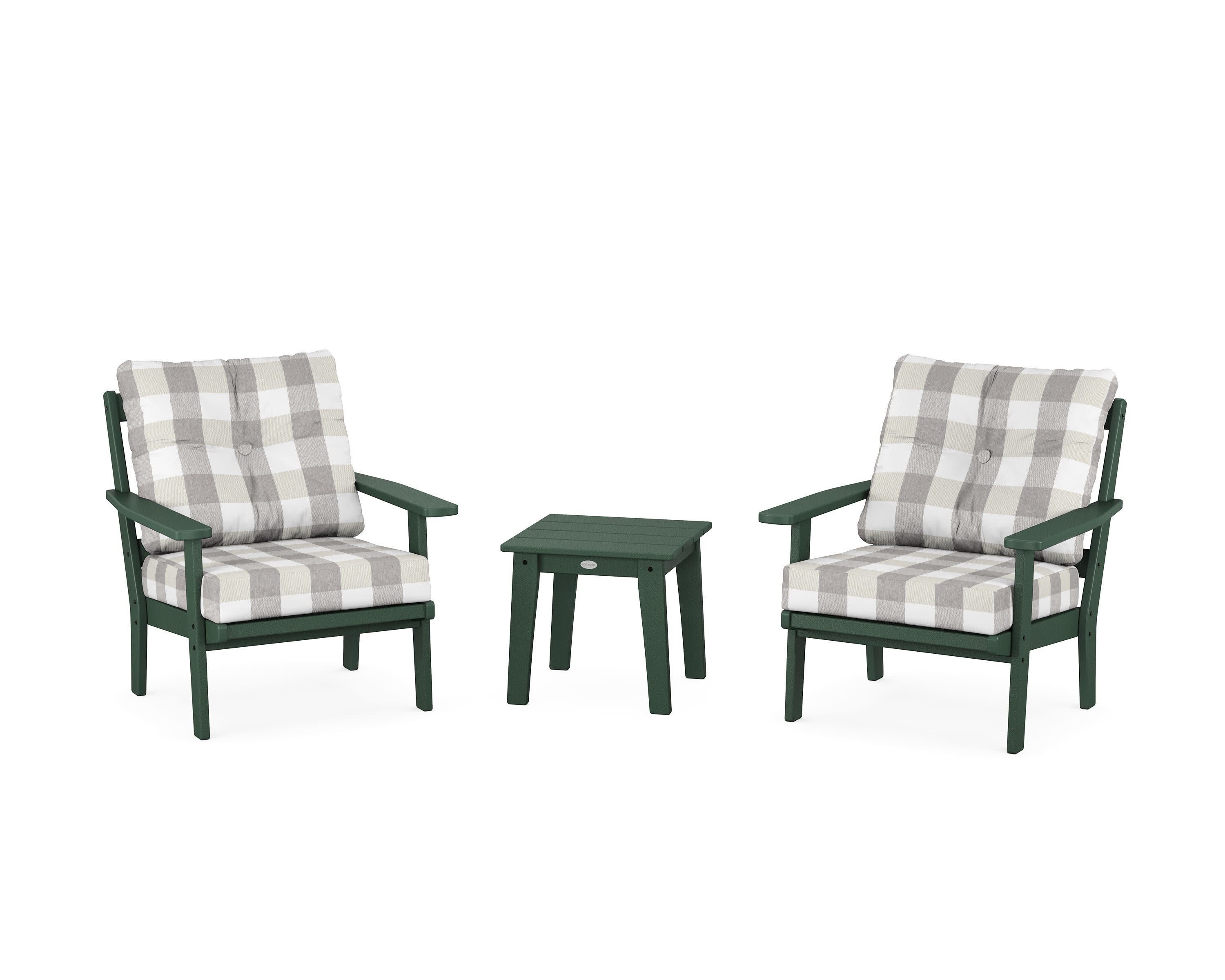 Prairie 3-Piece Deep Seating Set in Green / Buffalo Plaid Grey Mist