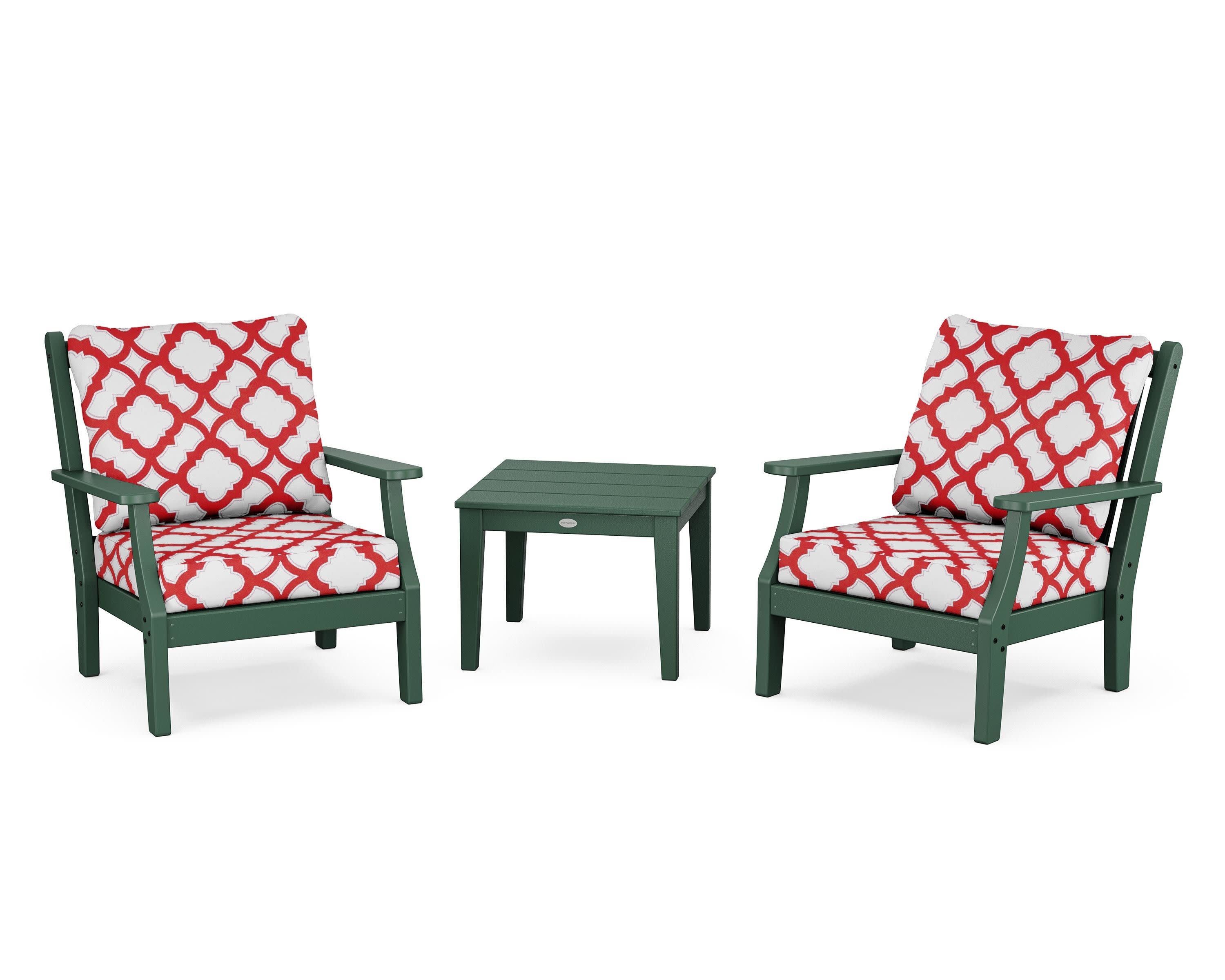 Wovendale 3-Piece Deep Seating Set in Green / Trellis Crimson