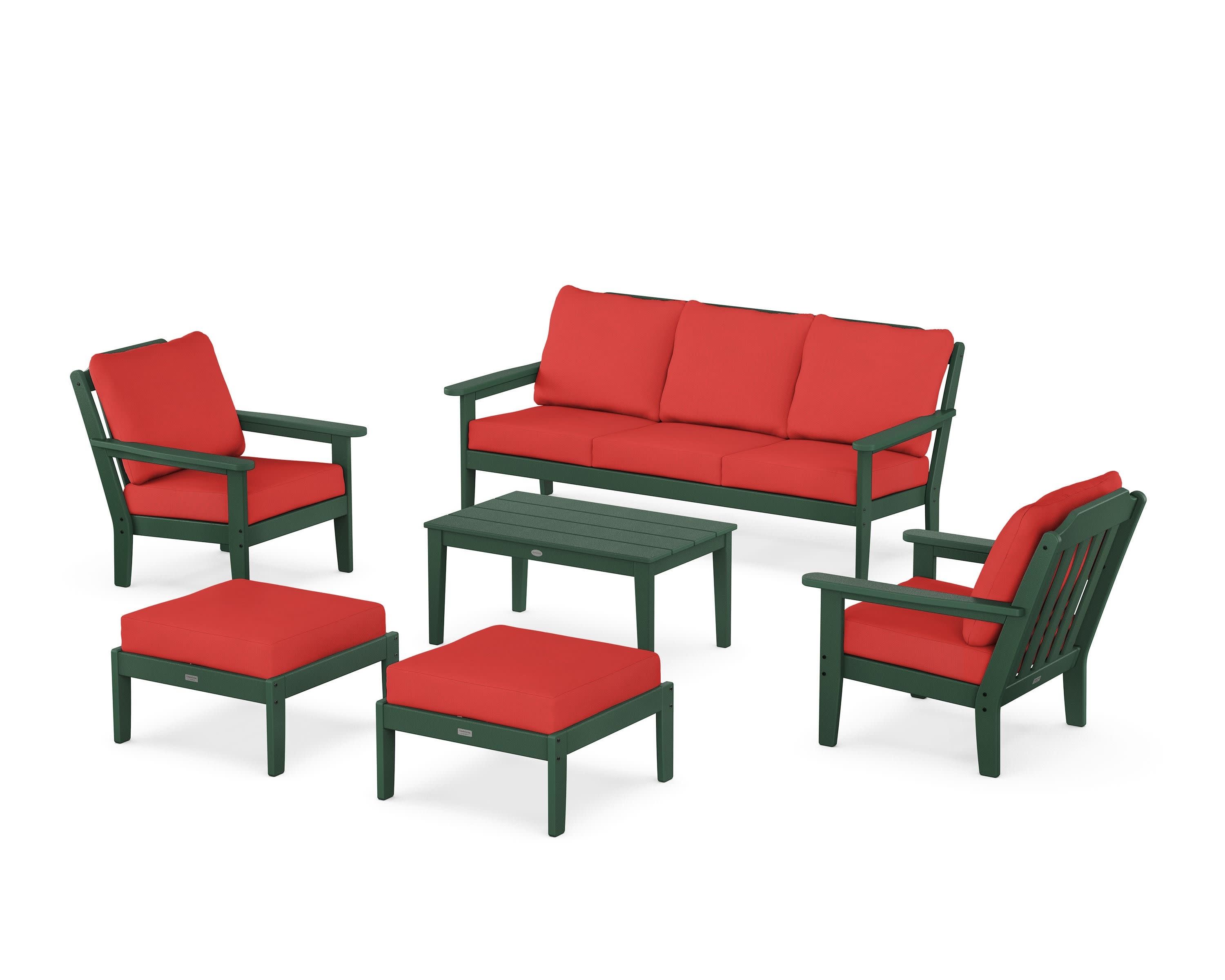 Cottage 6-Piece Lounge Sofa Set in Green / Crimson Linen