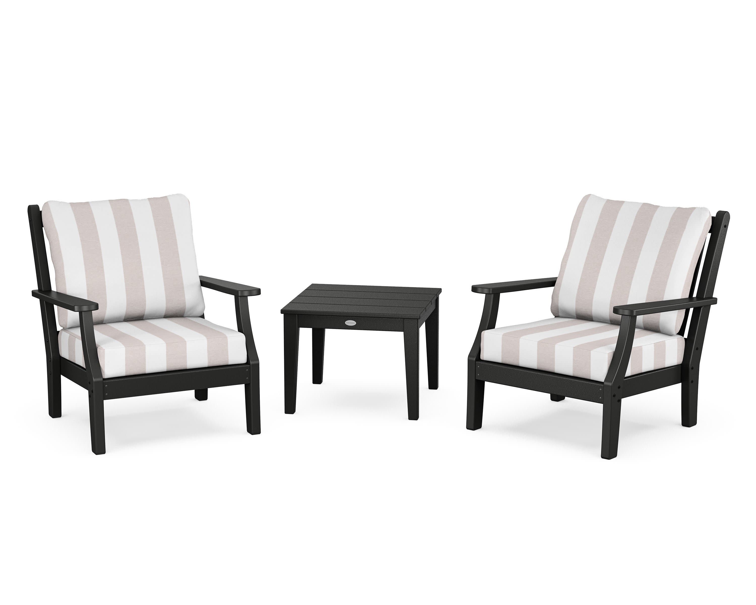 Wovendale 3-Piece Deep Seating Set in Black / Cabana Stripe Dune Burlap