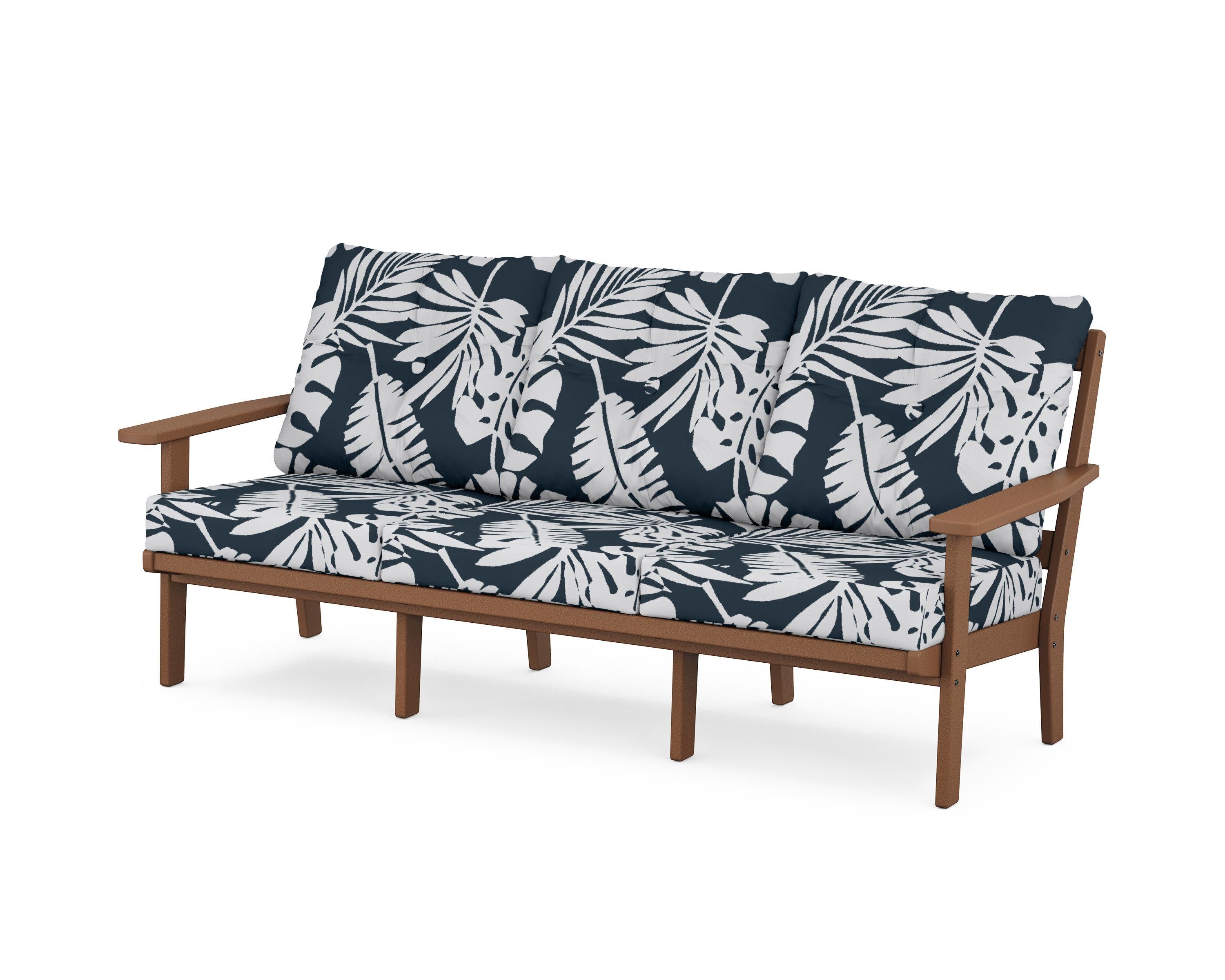 PrairieDeep Seating Sofa in Teak / Leaf Marine Indigo