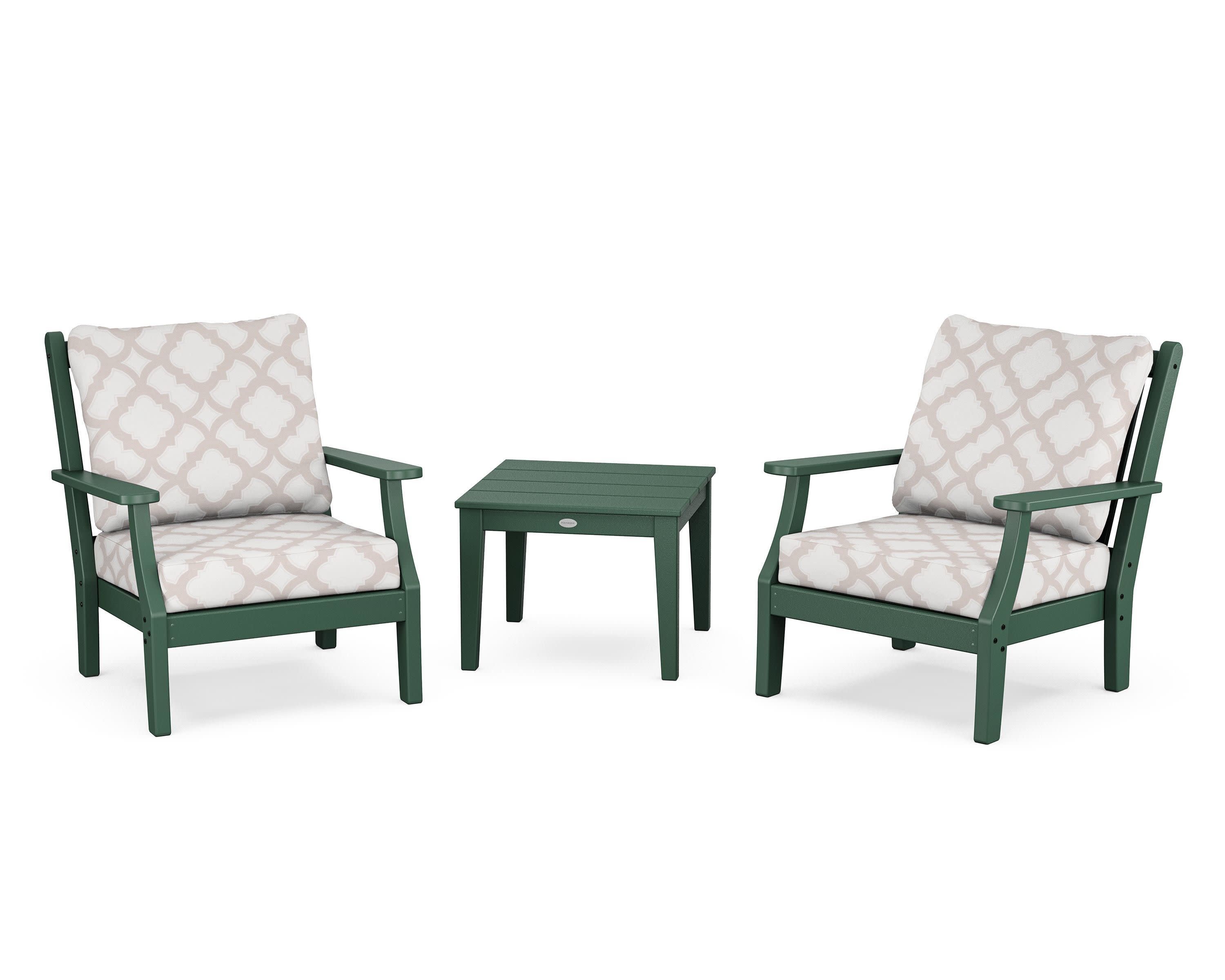 Wovendale 3-Piece Deep Seating Set in Green / Trellis Dune Burlap