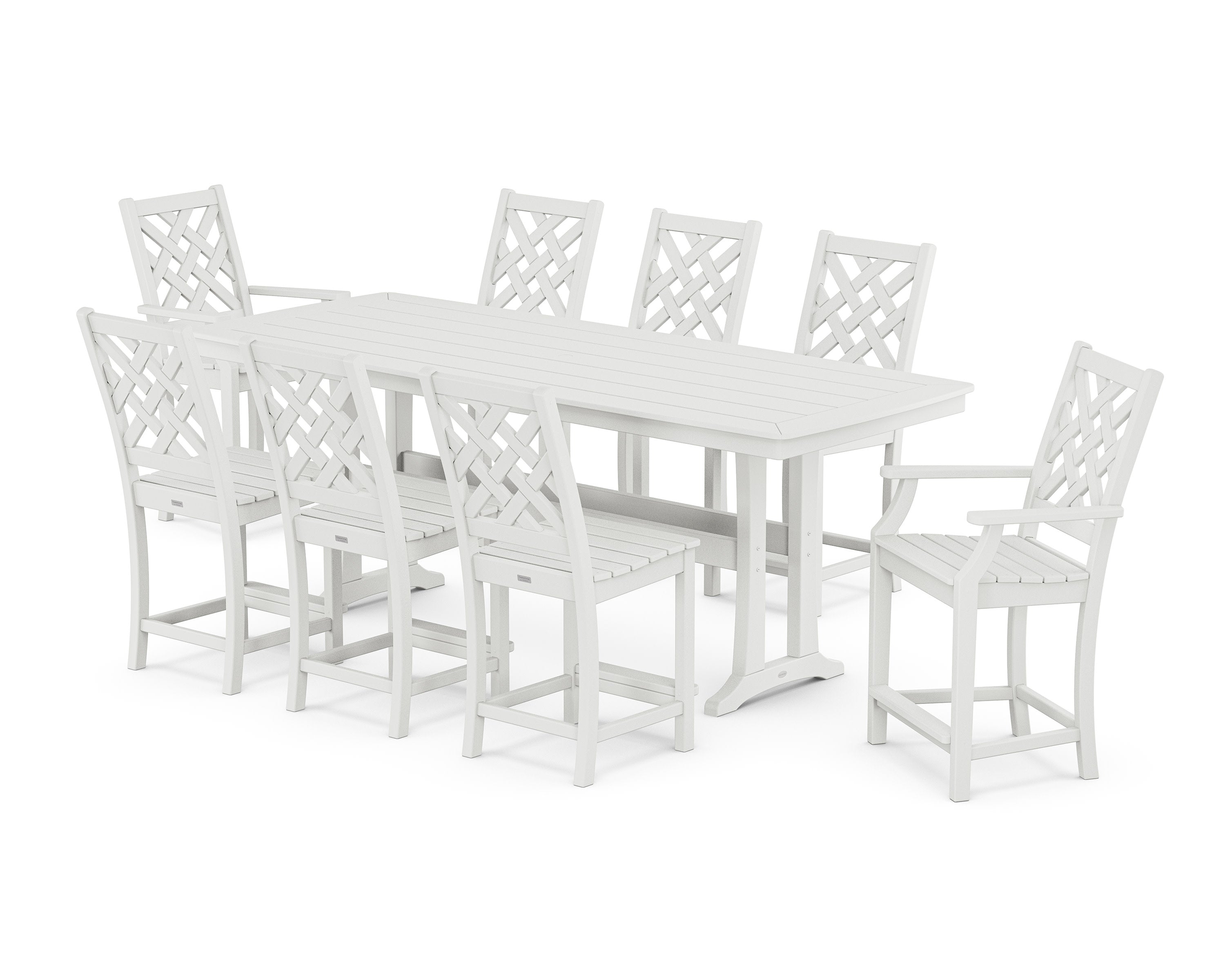 Wovendale 9-Piece Counter Set with Trestle Legs in White