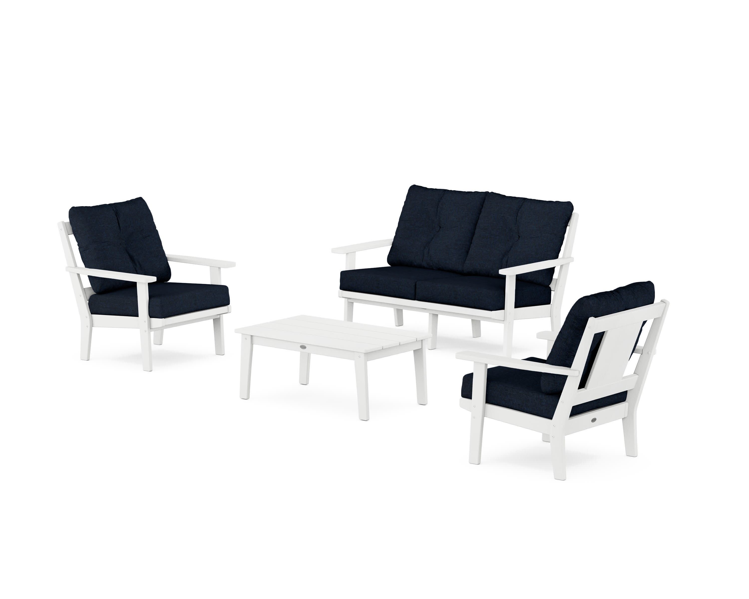 Prairie 4-Piece Deep Seating Set with Loveseat in White / Marine Indigo