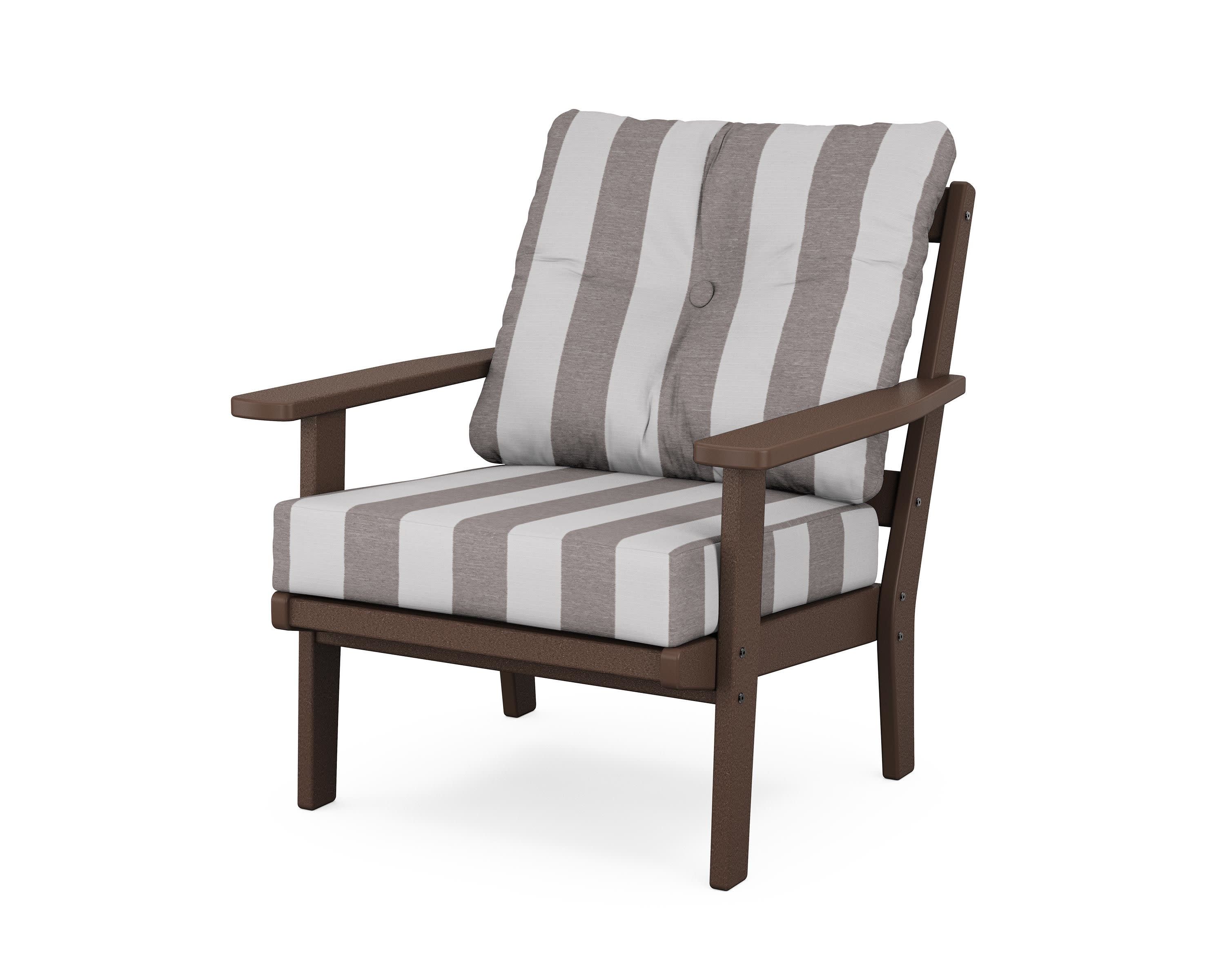 Prairie Deep Seating Chair in Mahogany / Cabana Stripe Grey Mist