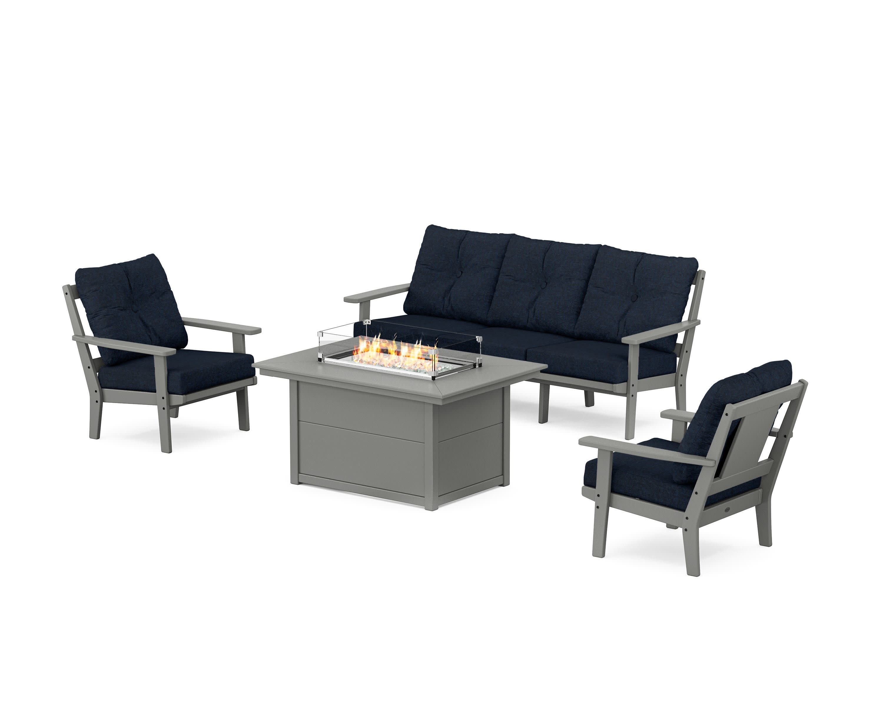 Prairie Deep Seating Fire Pit Table Set in Slate Grey / Marine Indigo