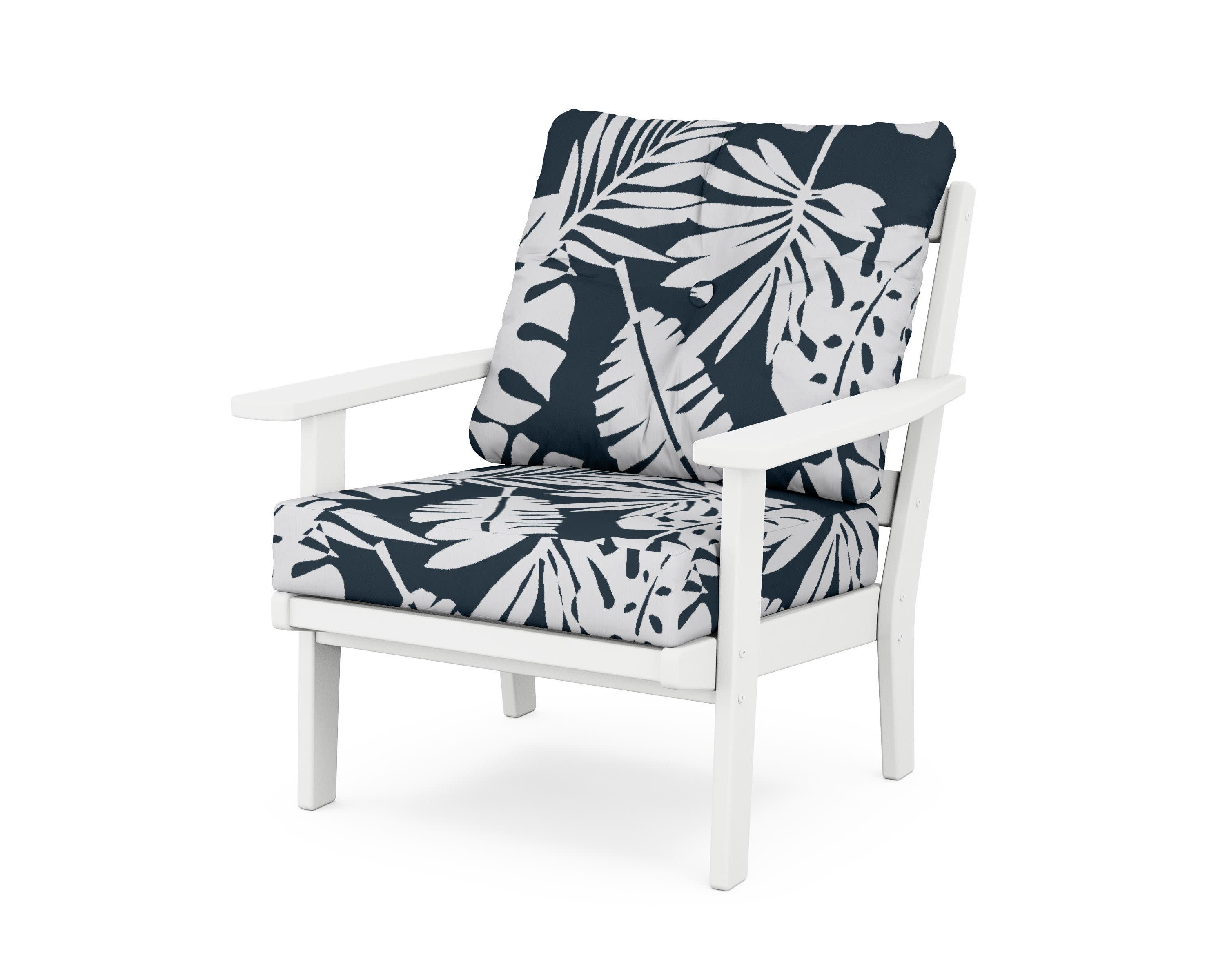 Prairie Deep Seating Chair in White / Leaf Marine Indigo