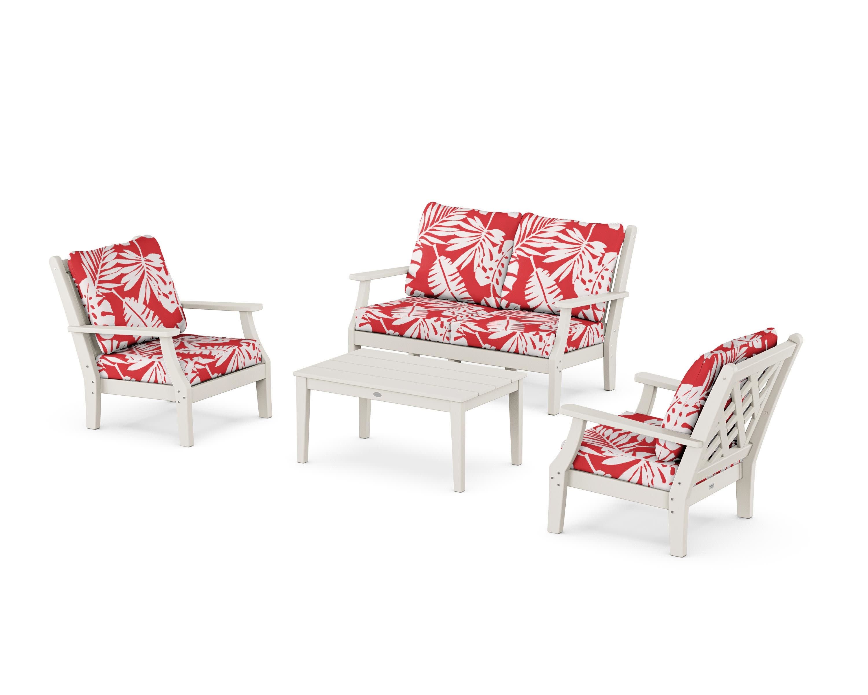 Wovendale 4-Piece Deep Seating Set with Loveseat in Sand / Leaf Crimson