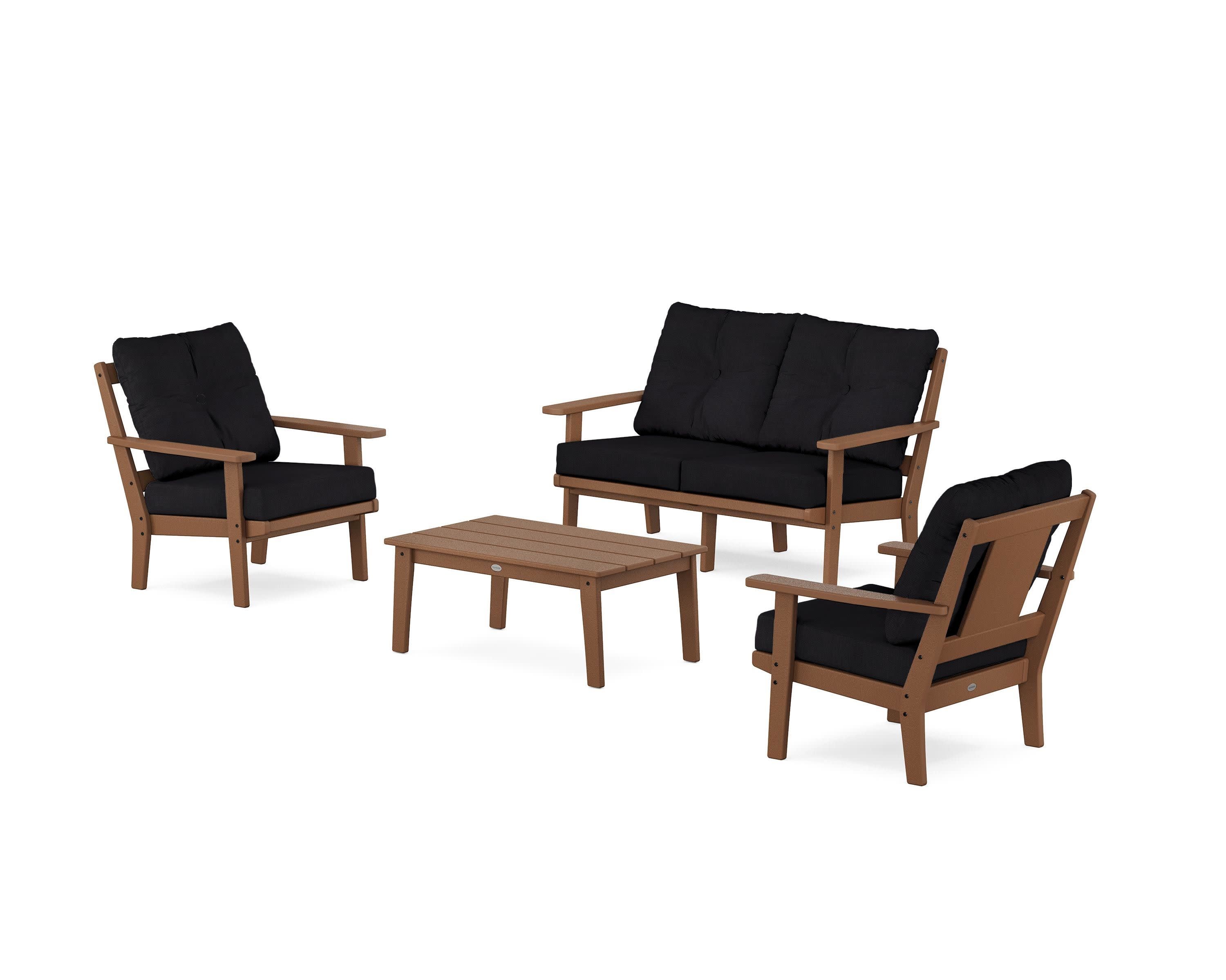 Prairie 4-Piece Deep Seating Set with Loveseat in Teak / Midnight Linen