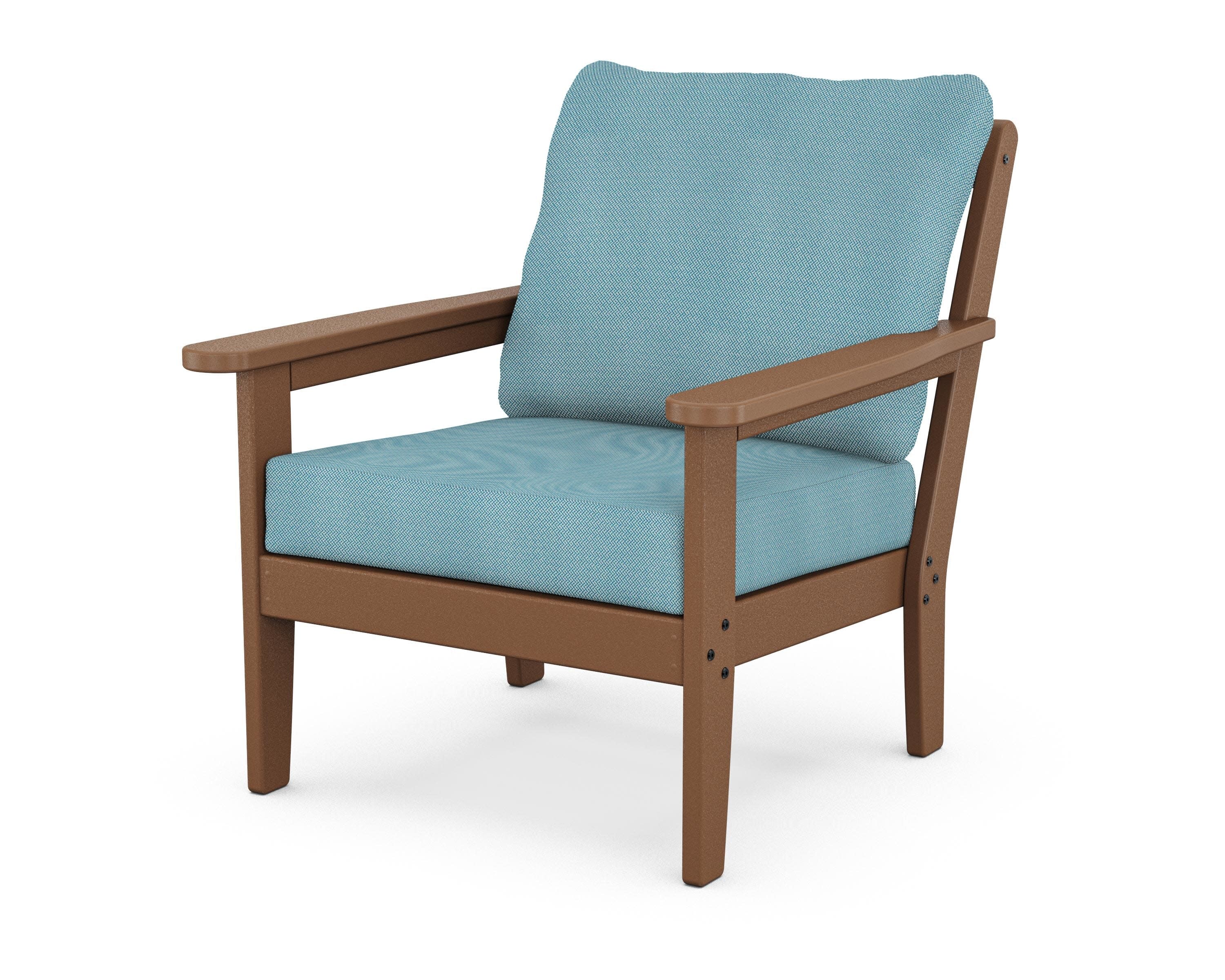 Cottage Deep Seating Chair in Teak / Lattice Sky Blue