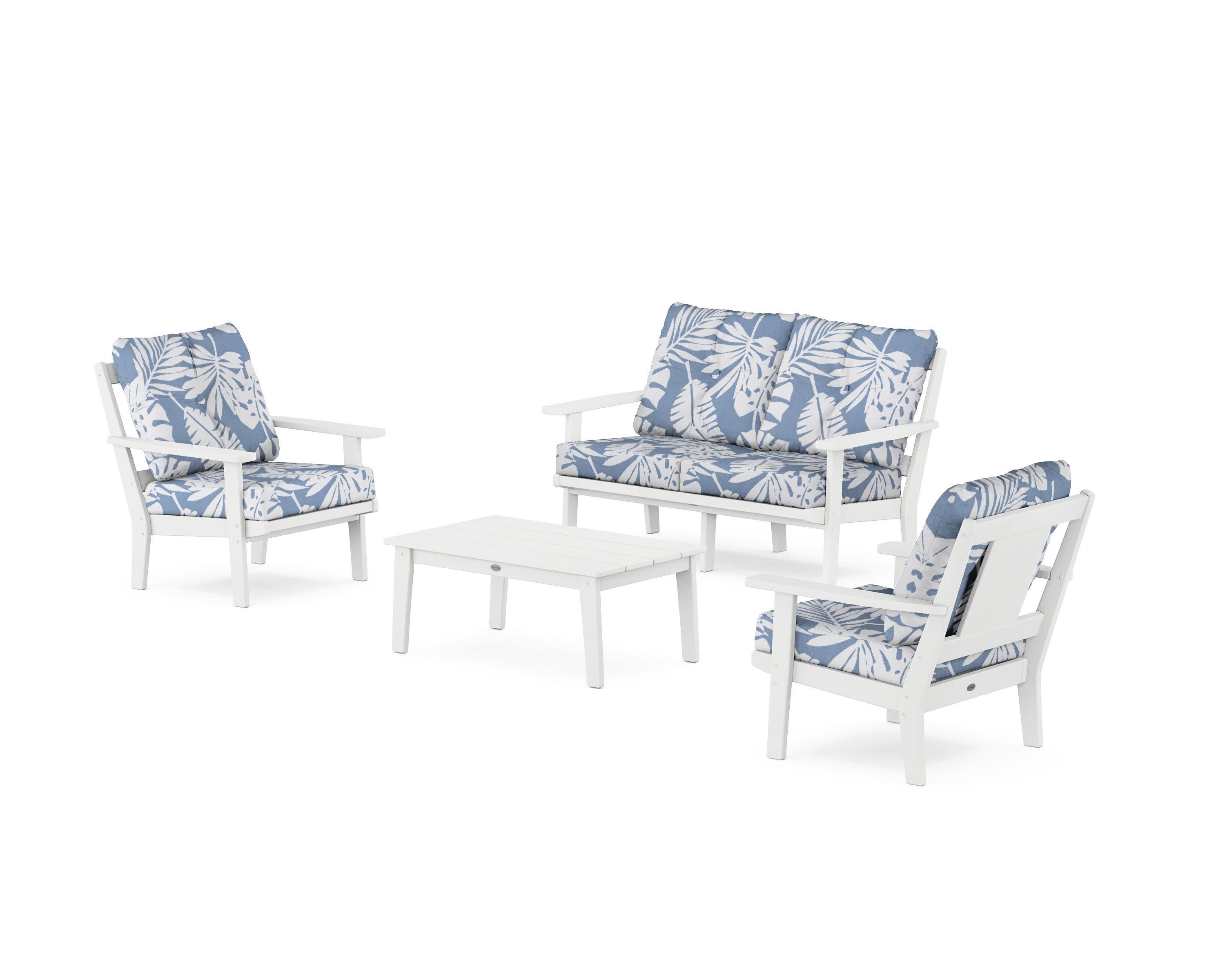 Prairie 4-Piece Deep Seating Set with Loveseat in White / Leaf Sky Blue