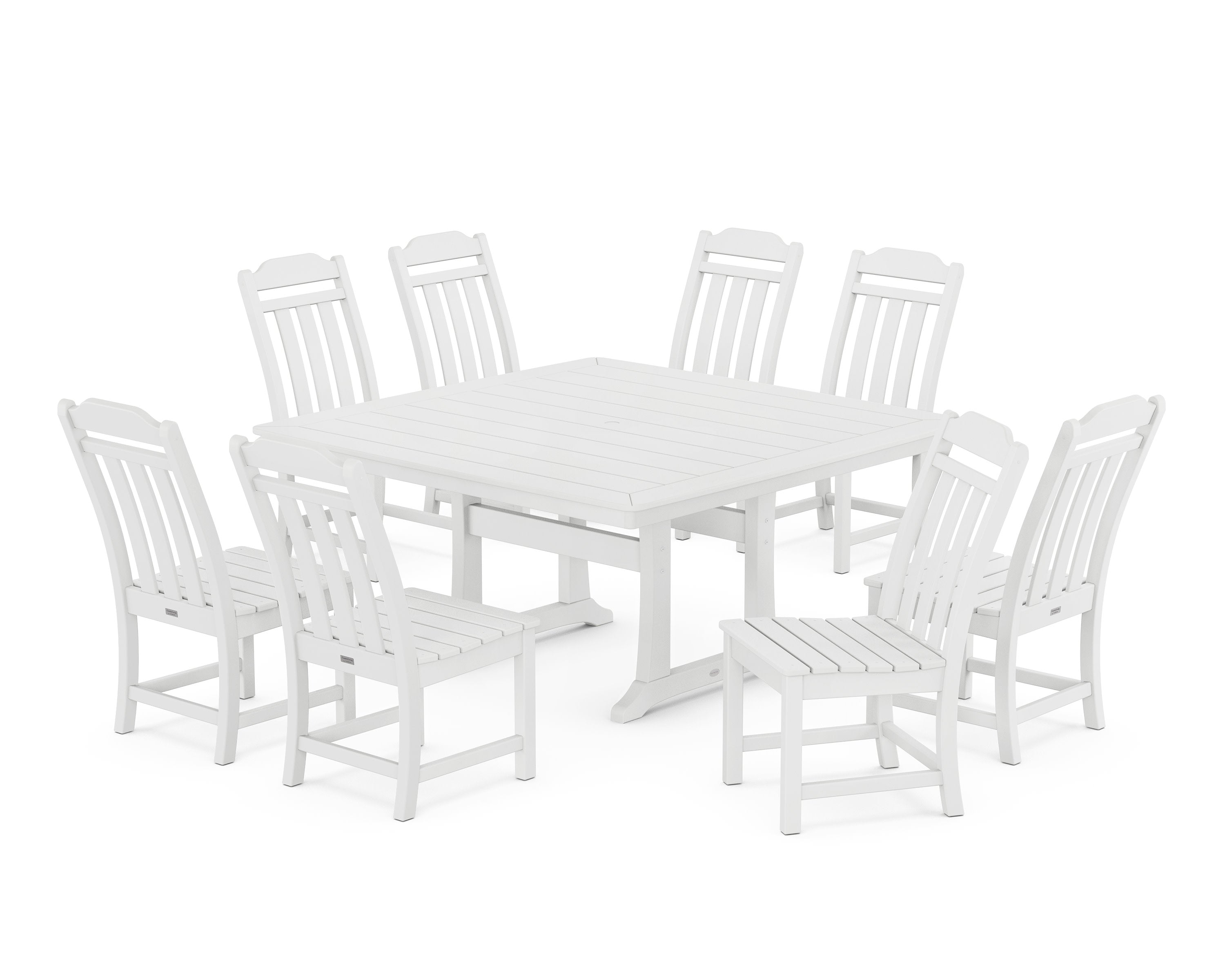Cottage 9-Piece Square Side Chair Dining Set with Trestle Legs in White