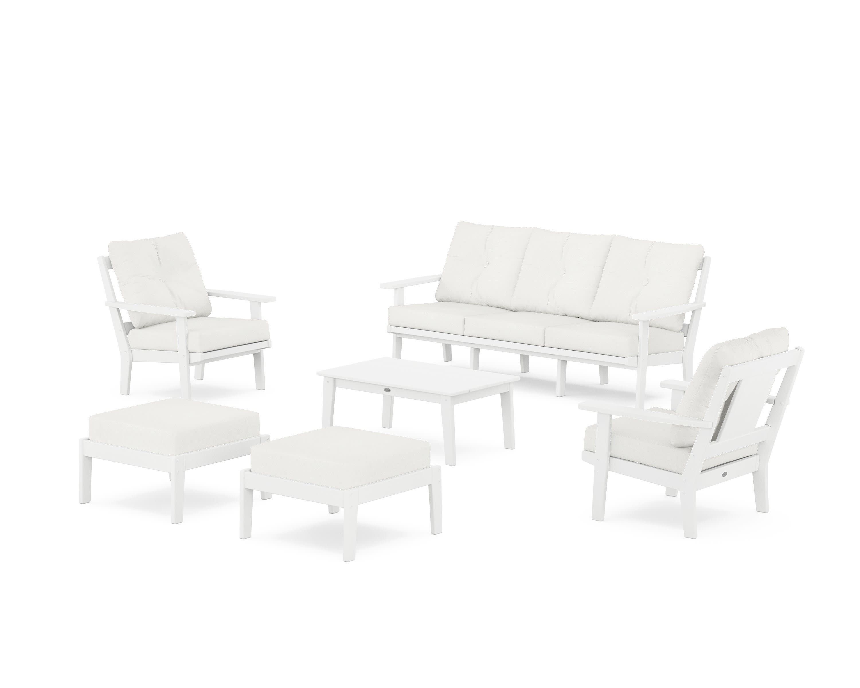Prairie 6-Piece Lounge Sofa Set in White / Natural Linen