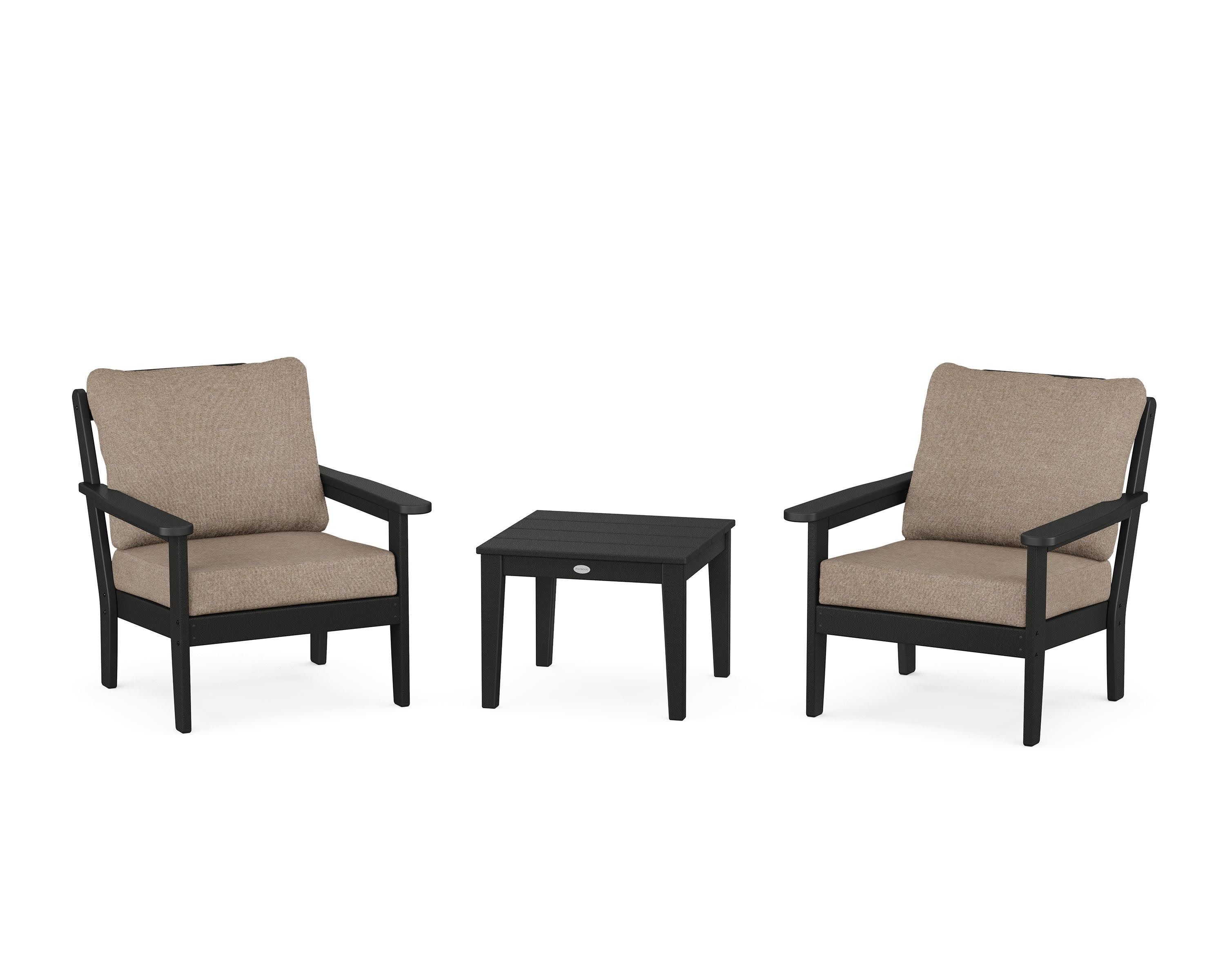 Cottage 3-Piece Deep Seating Set in Black / Spiced Burlap