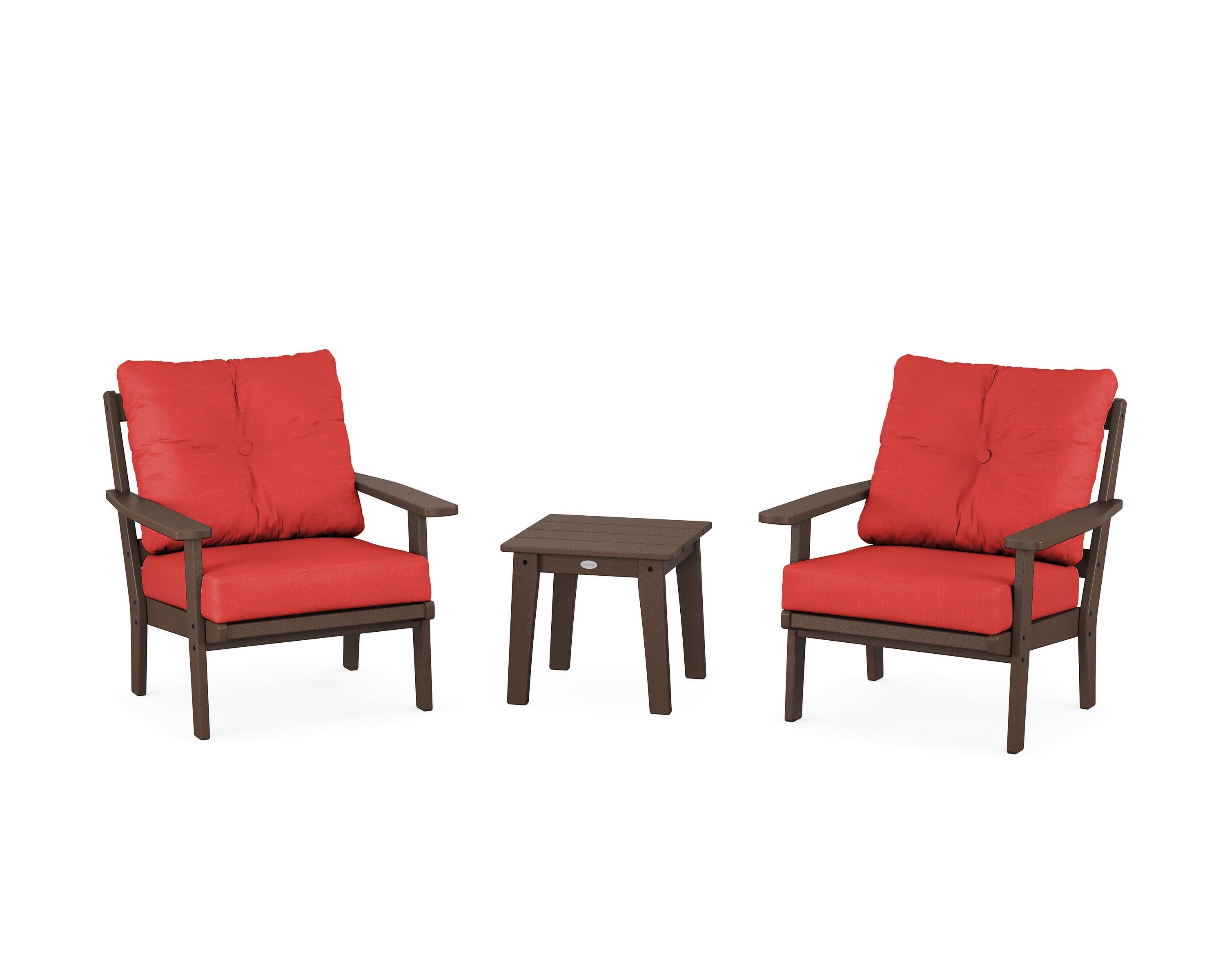 Prairie 3-Piece Deep Seating Set in Mahogany / Crimson Linen