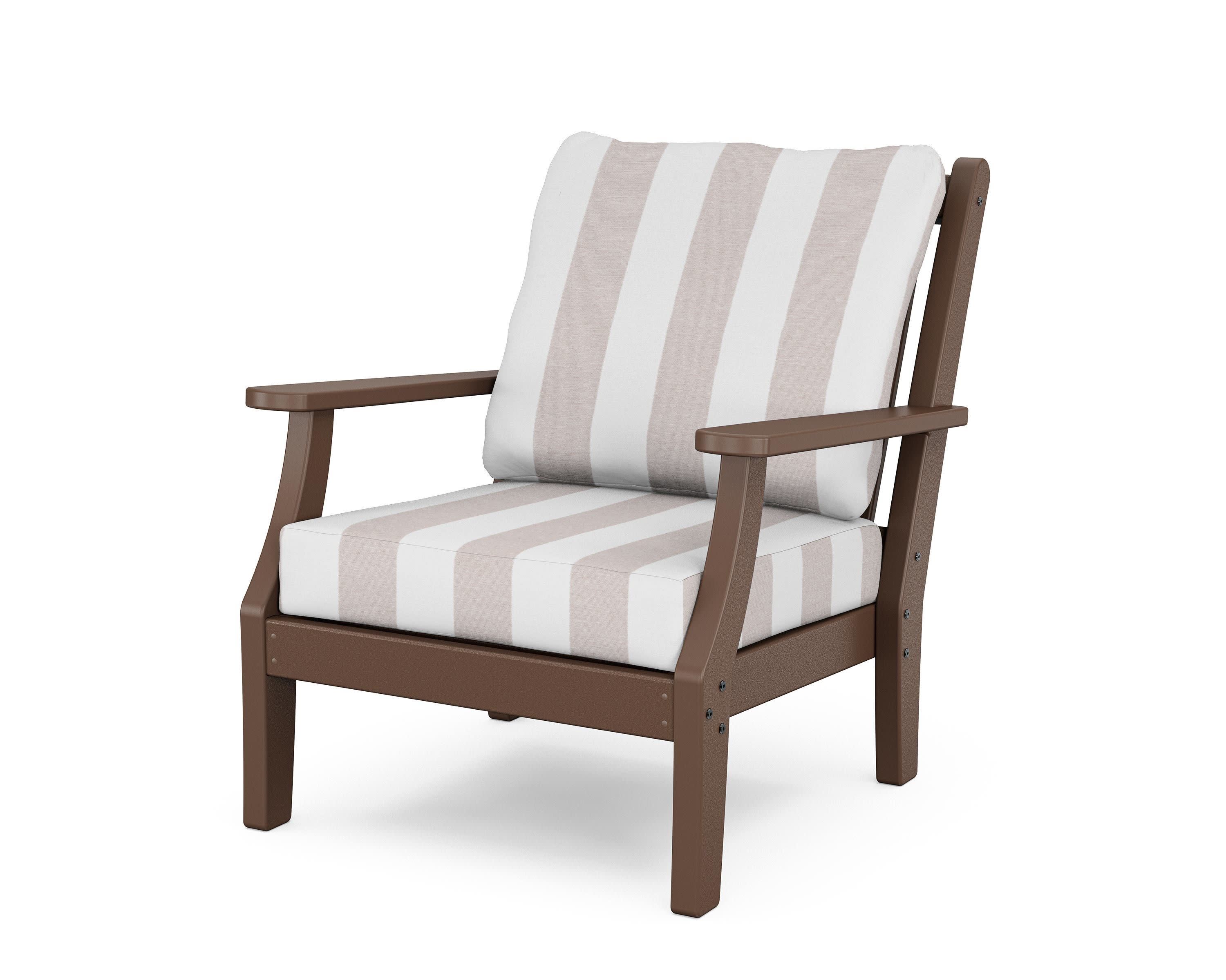 Wovendale Deep Seating Chair in Mahogany / Cabana Stripe Dune Burlap