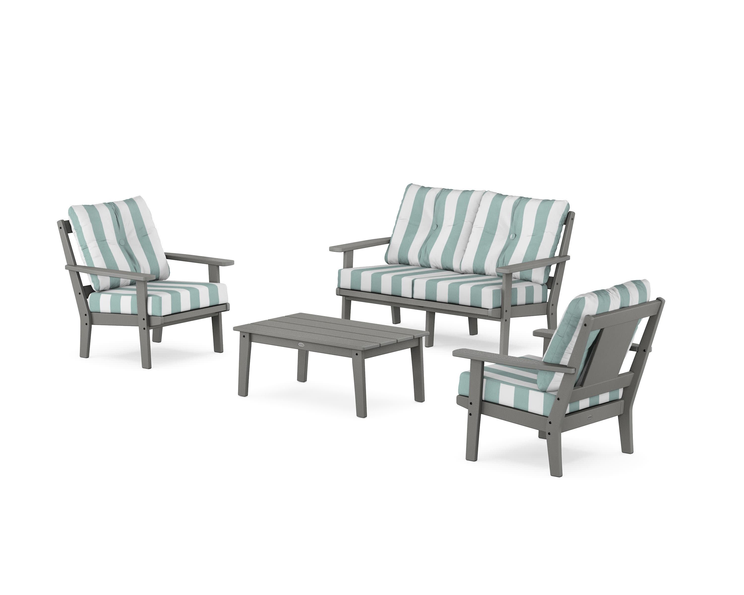 Prairie 4-Piece Deep Seating Set with Loveseat in Slate Grey / Cabana Stripe Glacier Spa
