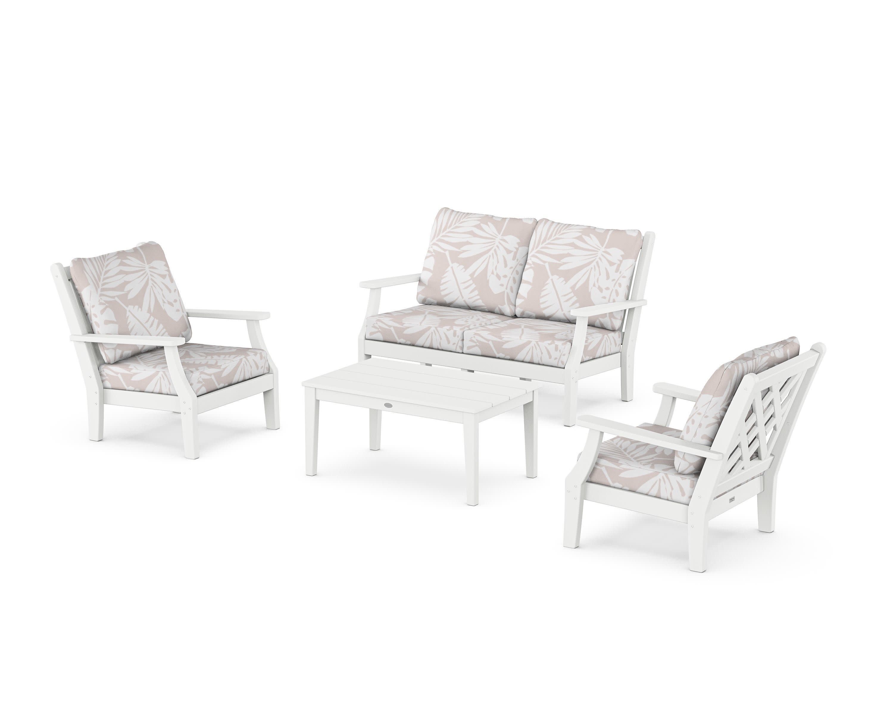 Wovendale 4-Piece Deep Seating Set with Loveseat in White / Leaf Dune Burlap