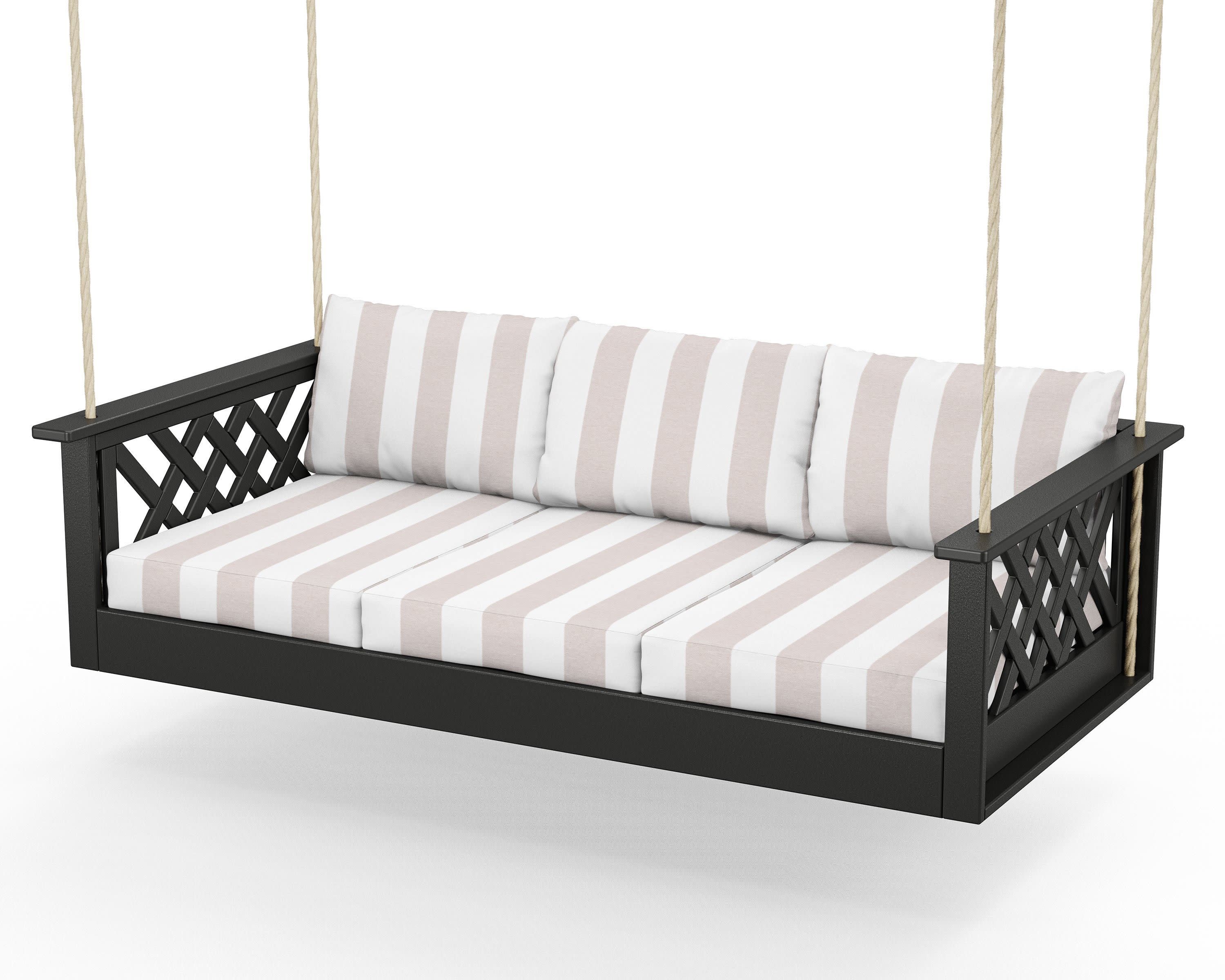 Wovendale Daybed Swing in Black / Cabana Stripe Dune Burlap