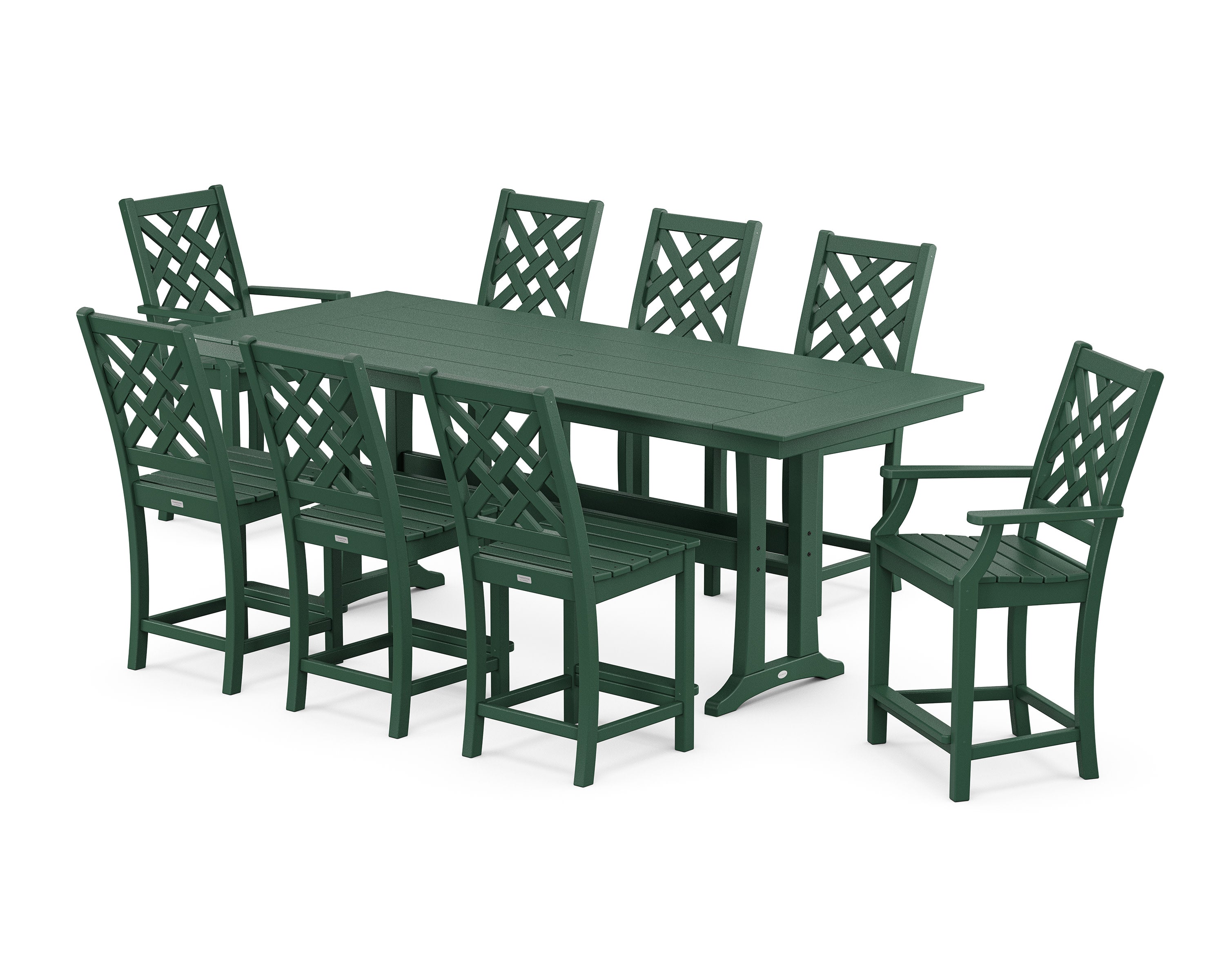 Wovendale 9-Piece Farmhouse Counter Set with Trestle Legs in Green