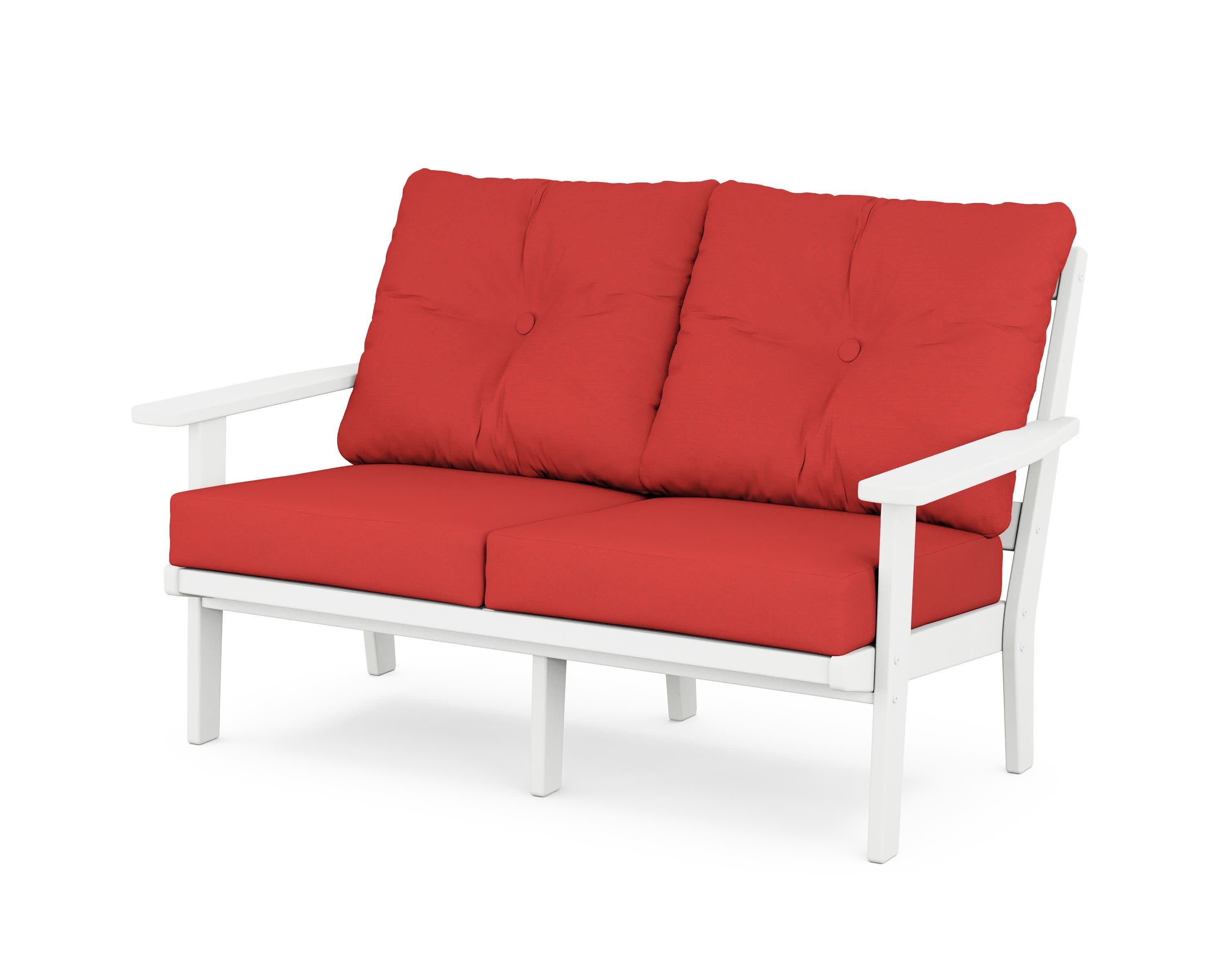 Prairie Deep SeatingLoveseat in White / Crimson Linen