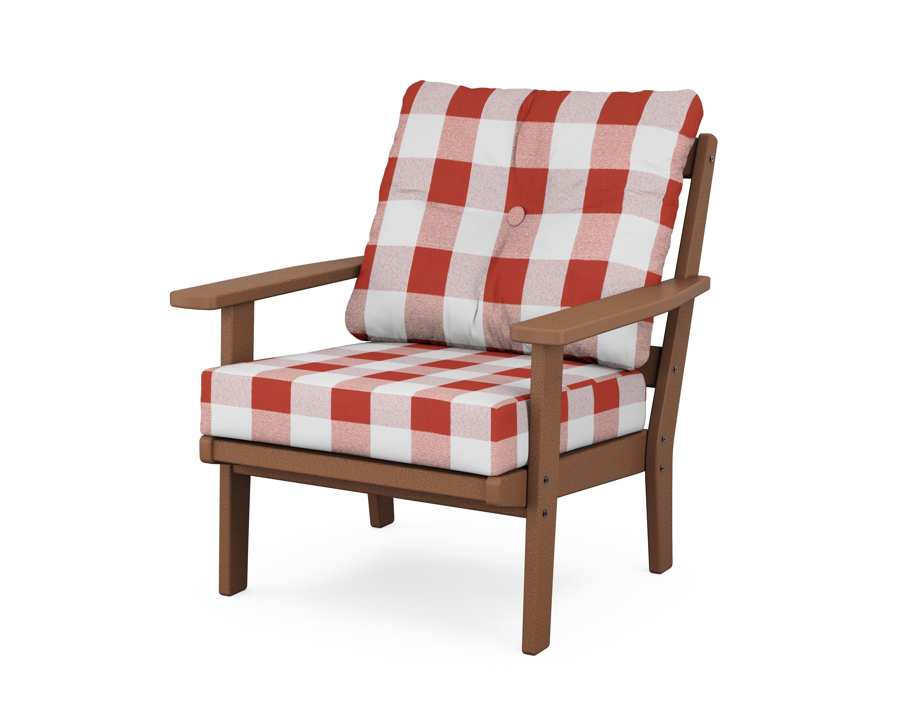 Prairie Deep Seating Chair in Teak / Buffalo Plaid Crimson