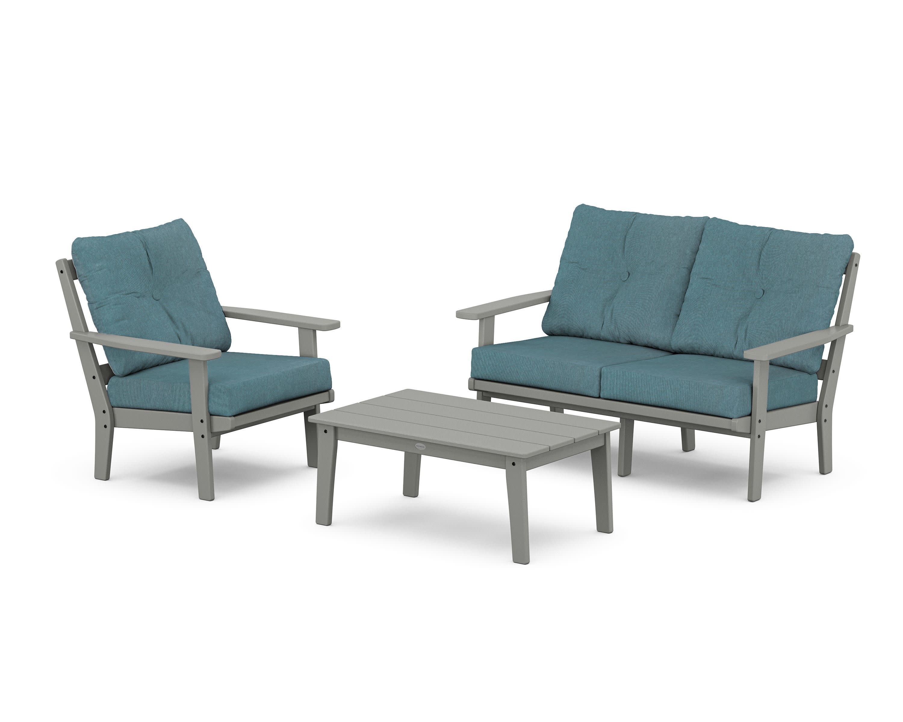 Prairie 3-Piece Deep Seating Set with Loveseat in Slate Grey / Ocean Teal