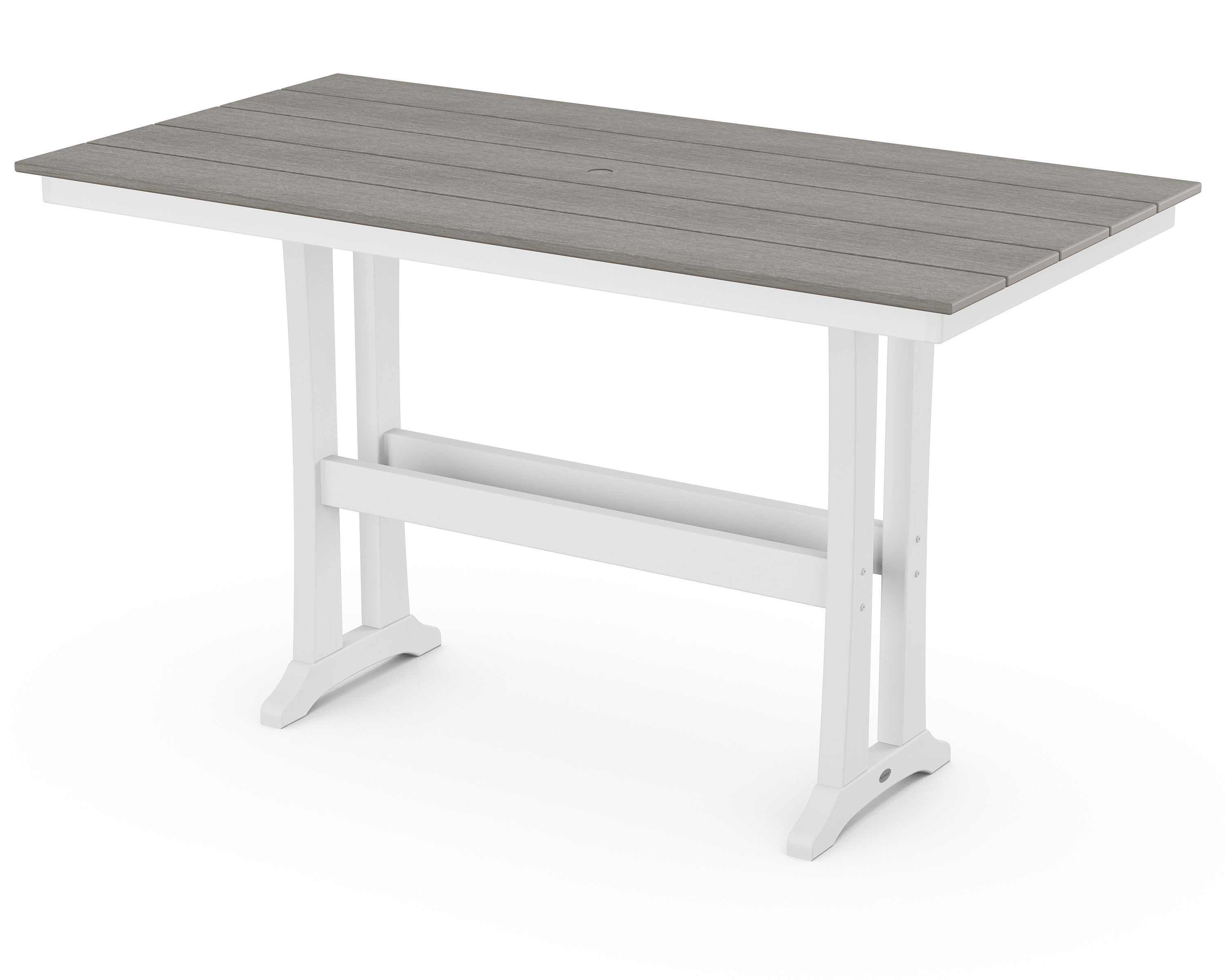 Farmhouse Trestle 37" x 72" Bar Table in White / Driftwood