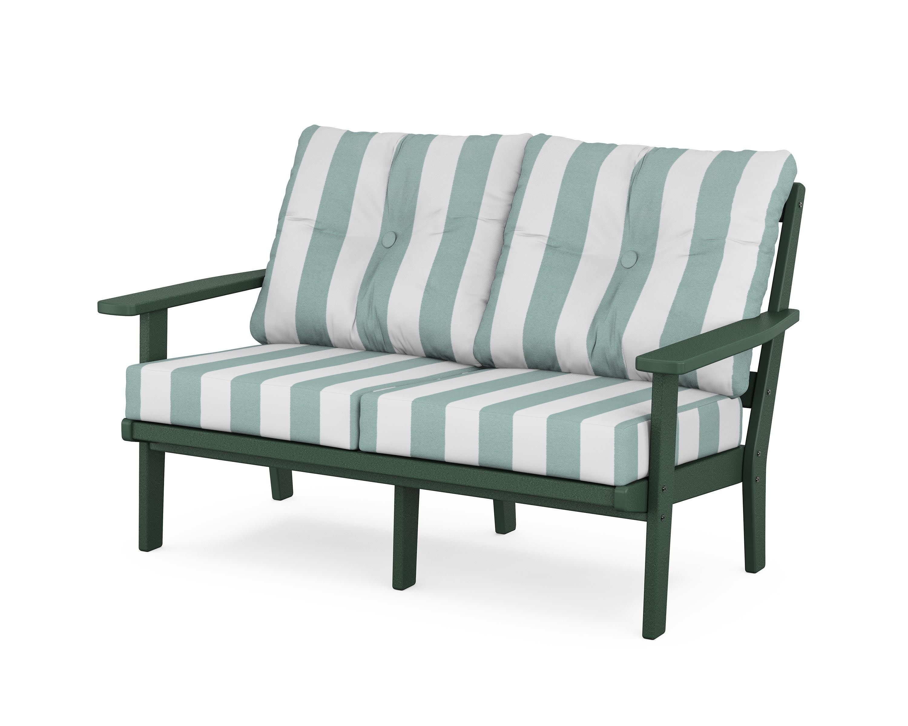 Prairie Deep SeatingLoveseat in Green / Cabana Stripe Glacier Spa