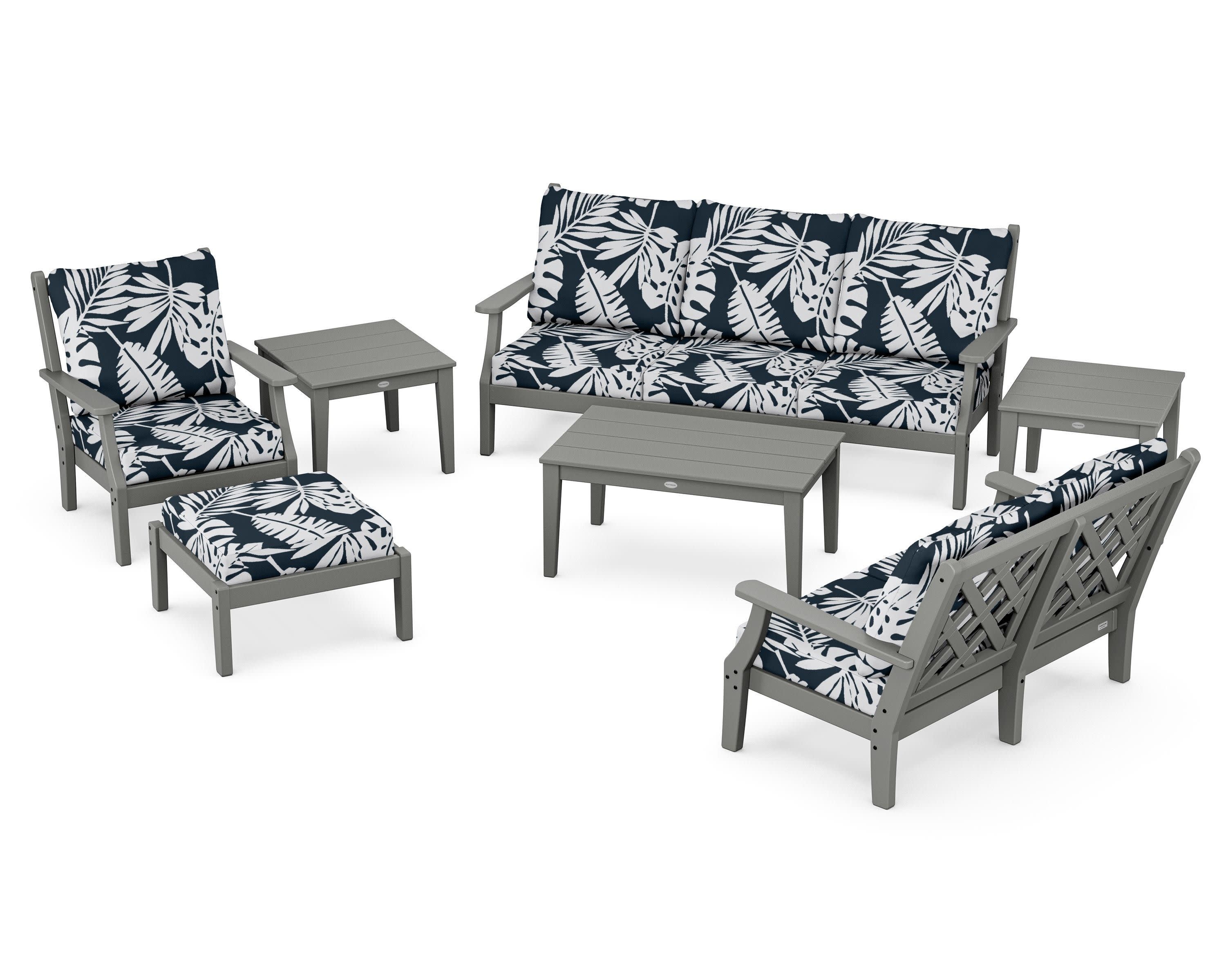 Wovendale 7-Piece Deep Seating Set in Slate Grey / Leaf Marine Indigo