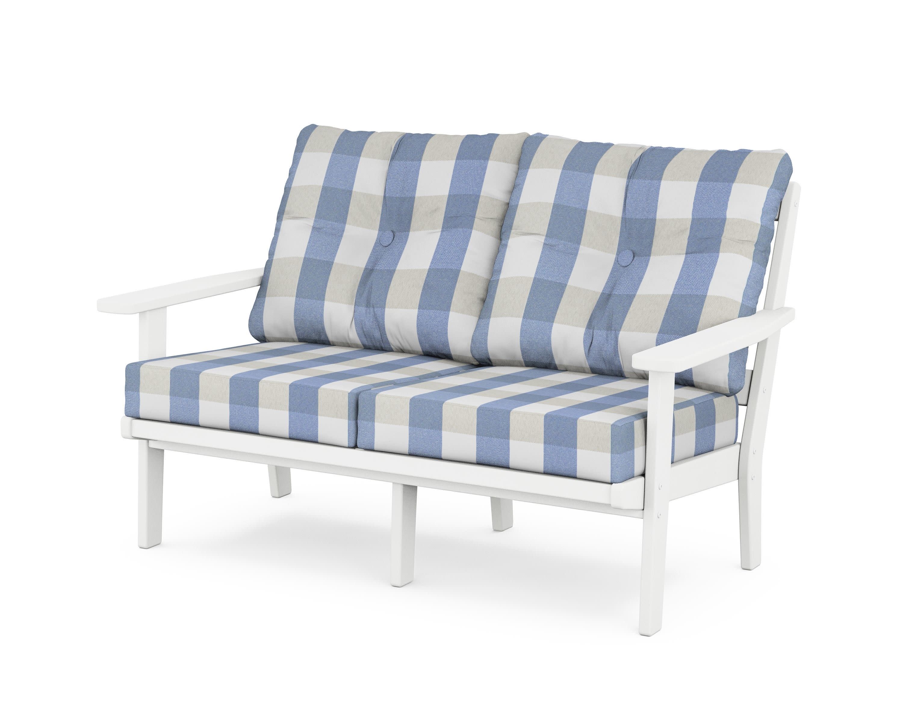 Prairie Deep SeatingLoveseat in White / Buffalo Plaid Sky Blue