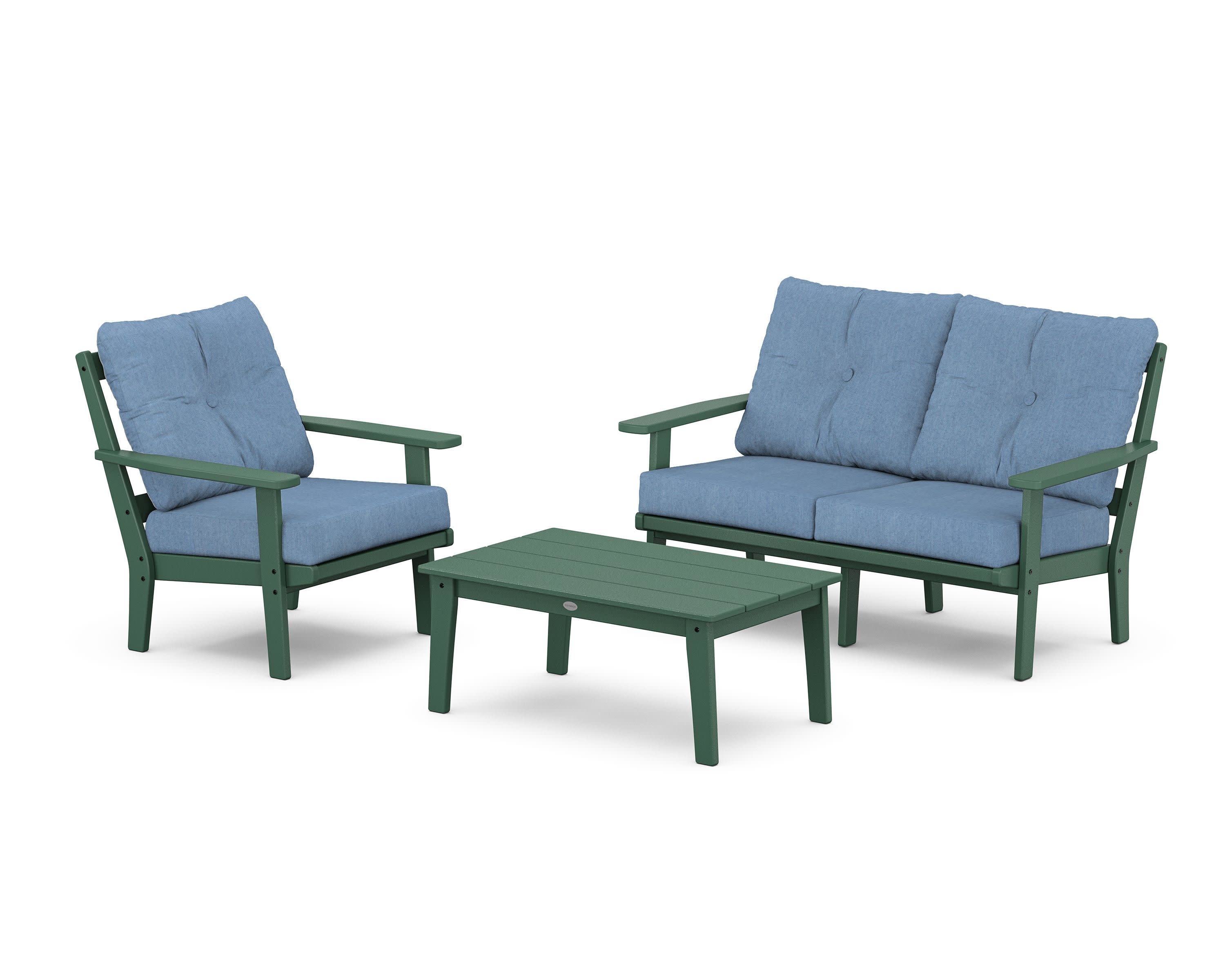 Prairie 3-Piece Deep Seating Set with Loveseat in Green / Sky Blue