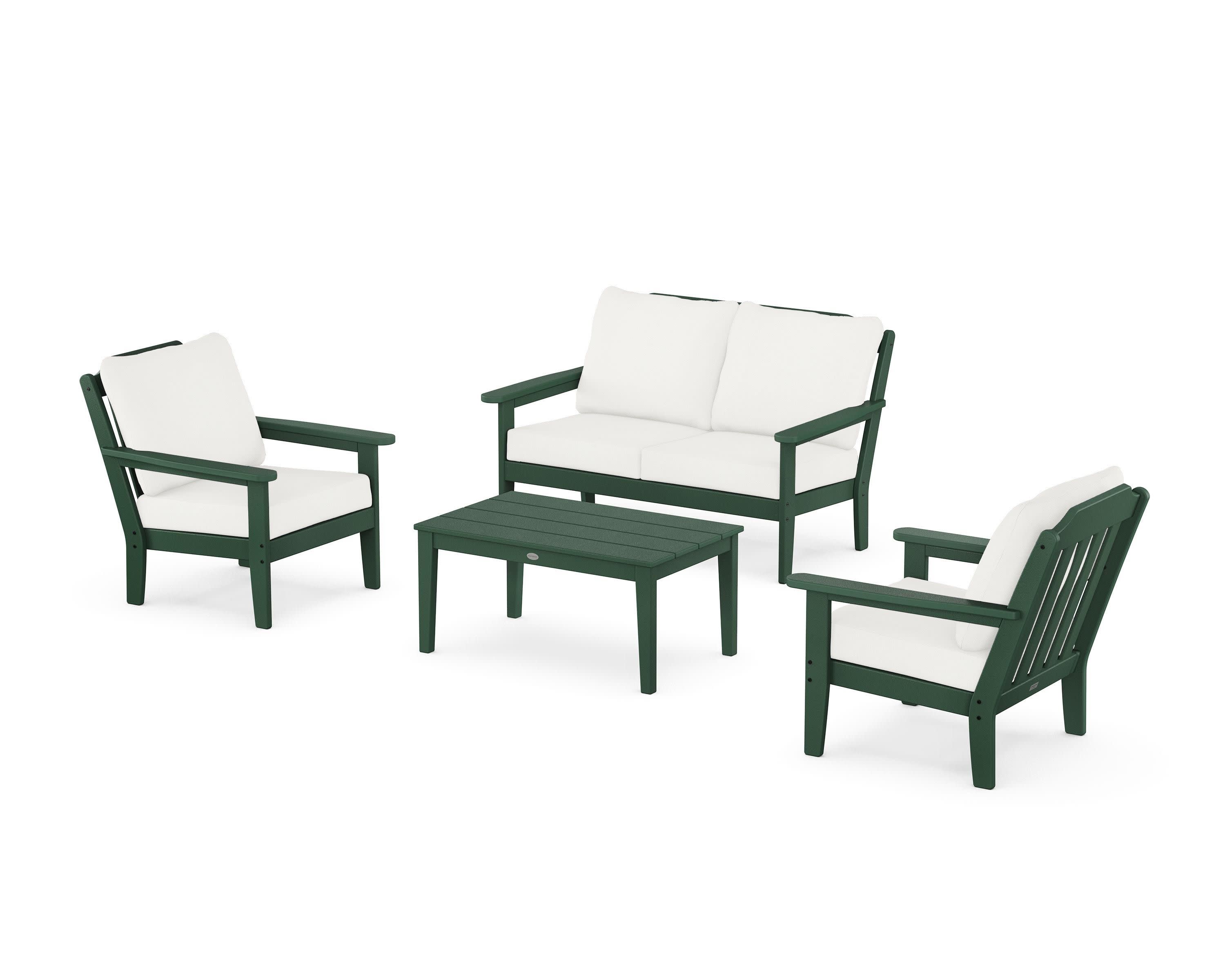 Cottage 4-Piece Deep Seating Set with Loveseat in Green / Natural Linen