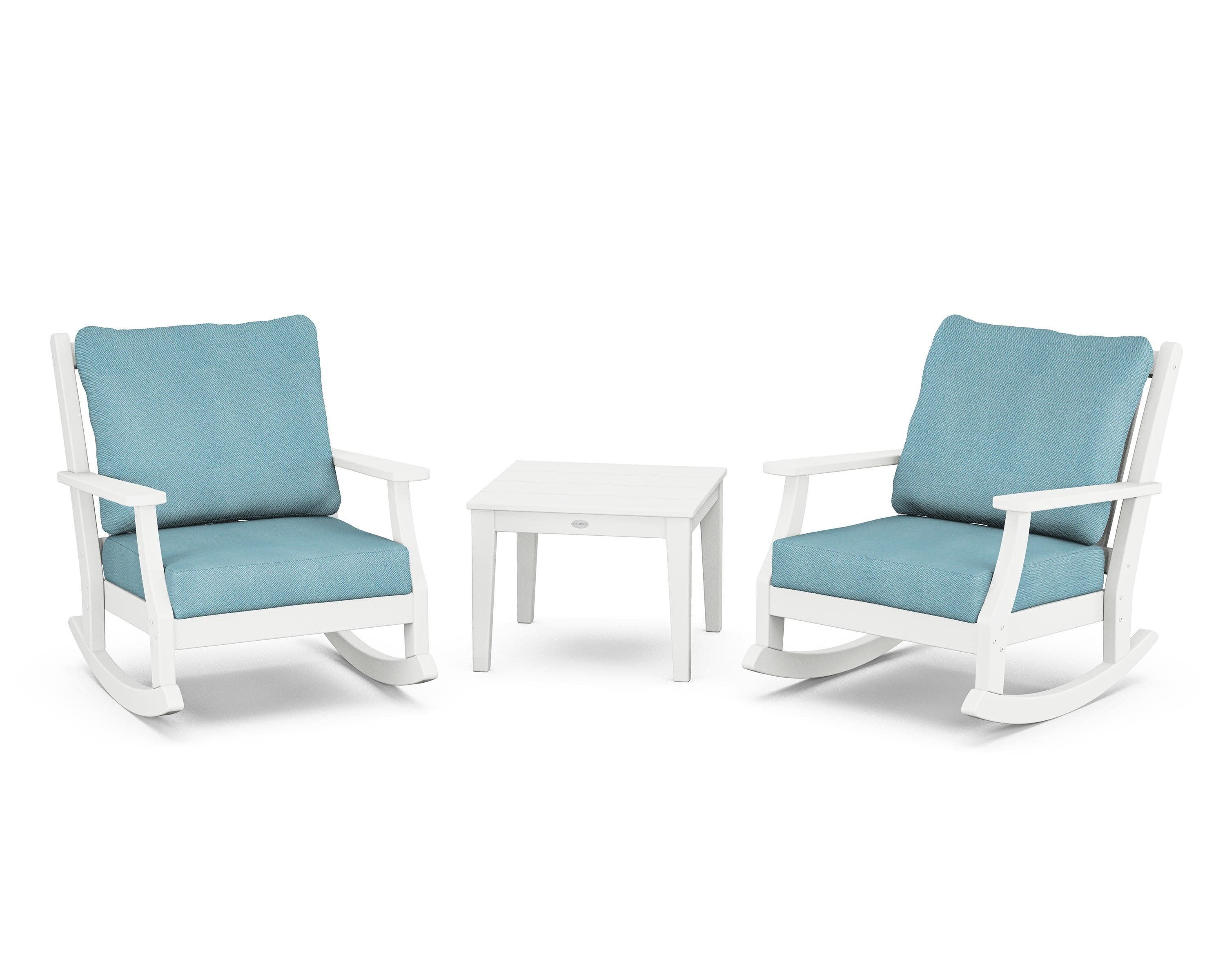 Wovendale 3-Piece Deep Seating Rocker Set in White / Lattice Sky Blue