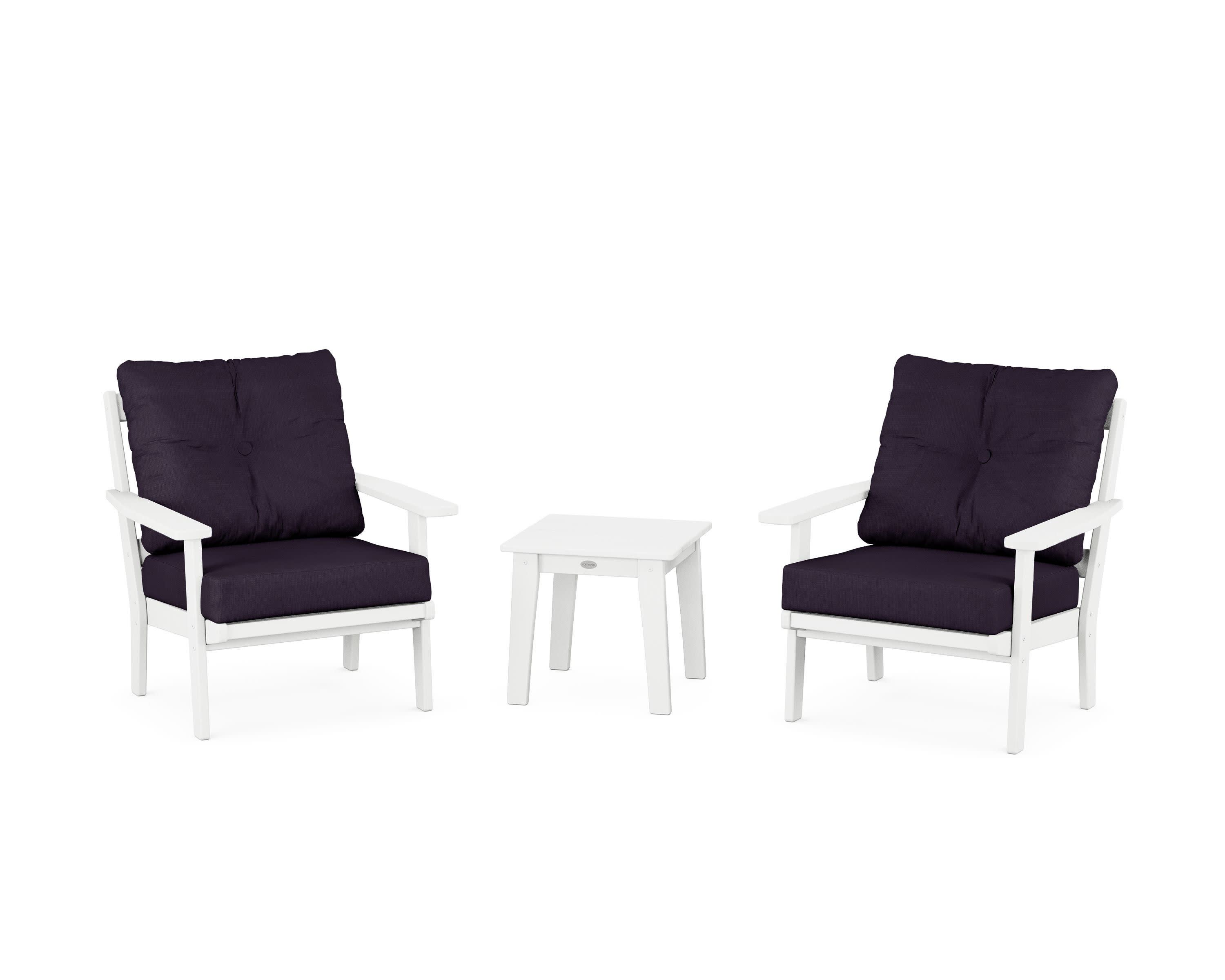 Prairie 3-Piece Deep Seating Set in White / Navy Linen