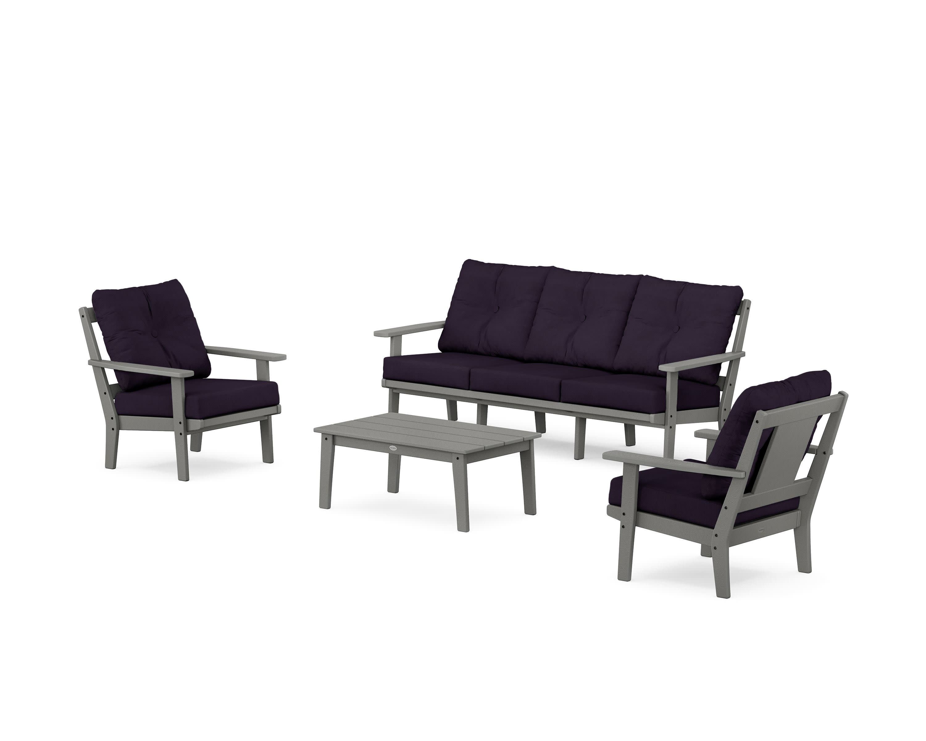 Prairie 4-Piece Deep Seating Set with Sofa in Slate Grey / Navy Linen