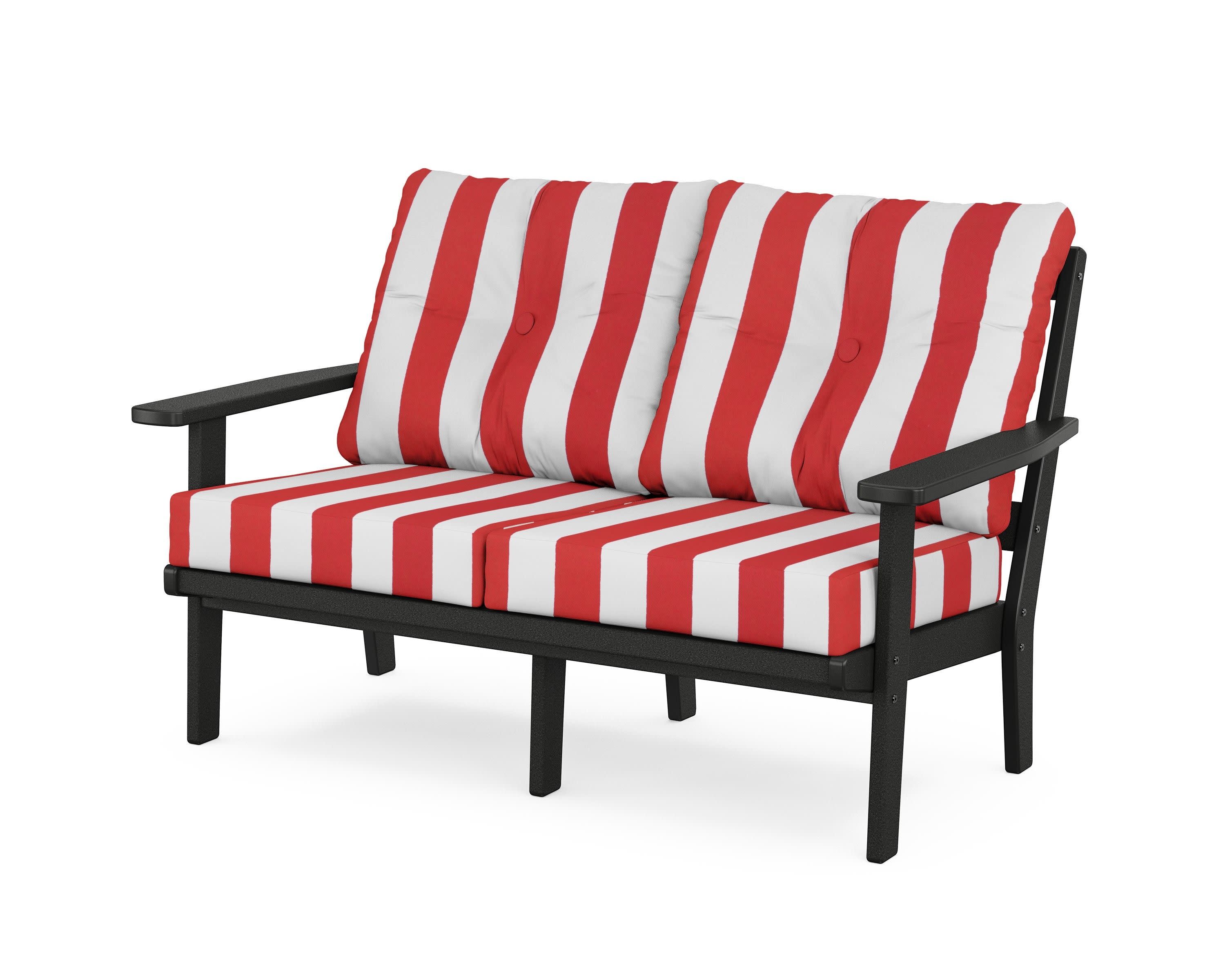 Prairie Deep SeatingLoveseat in Black / Cabana Stripe Crimson