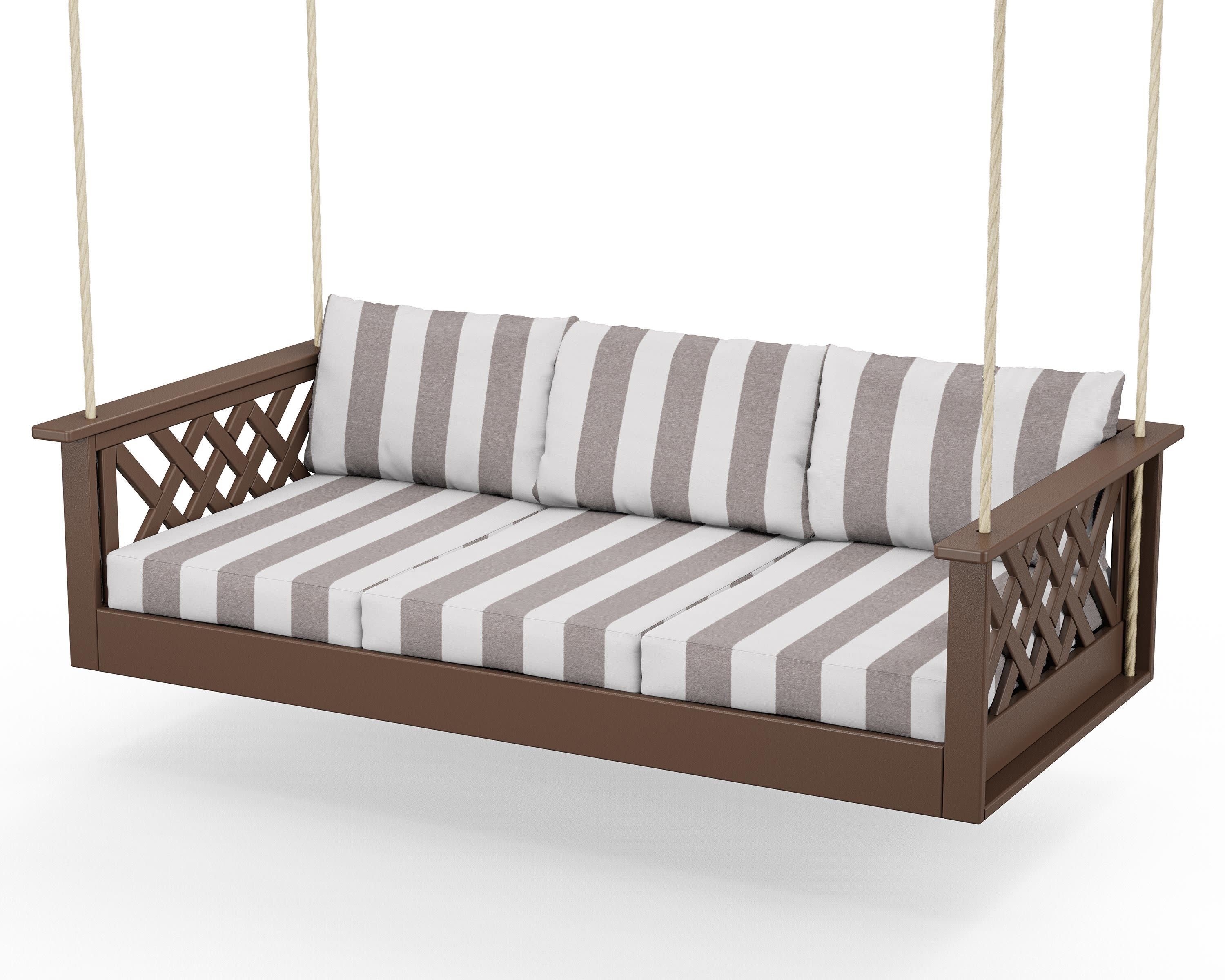 Wovendale Daybed Swing in Mahogany / Cabana Stripe Grey Mist