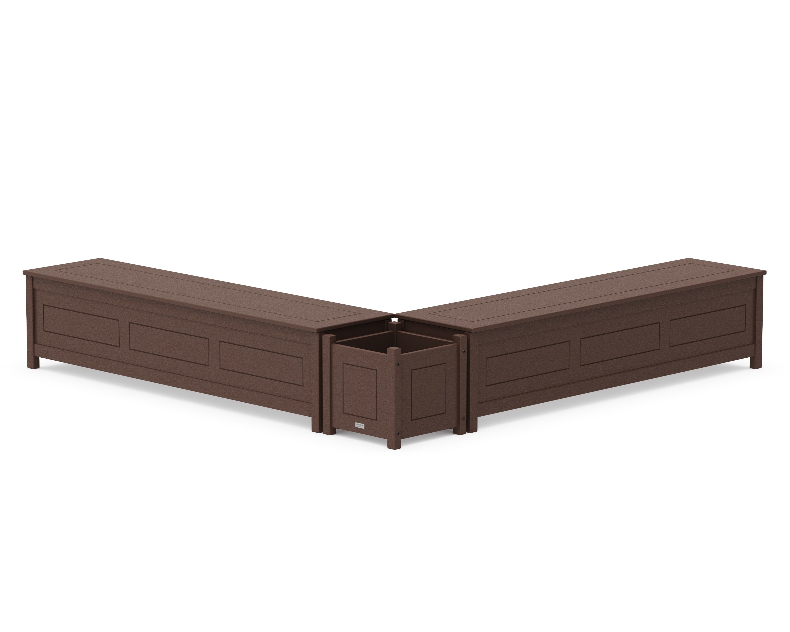 72" Country Living L- Shaped Planter Storage Bench Set in Mahogany