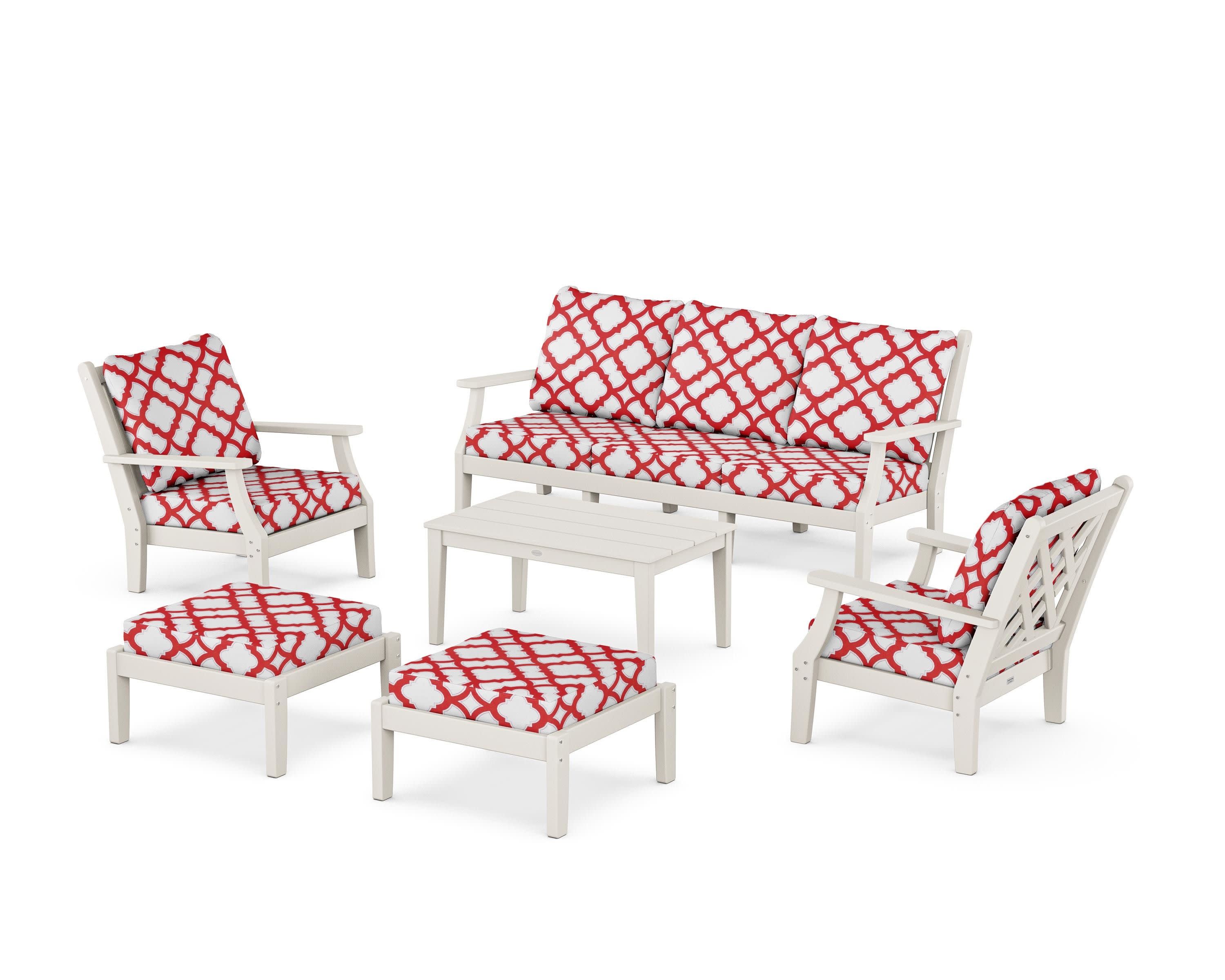 Wovendale 6-Piece Lounge Sofa Set in Sand / Trellis Crimson