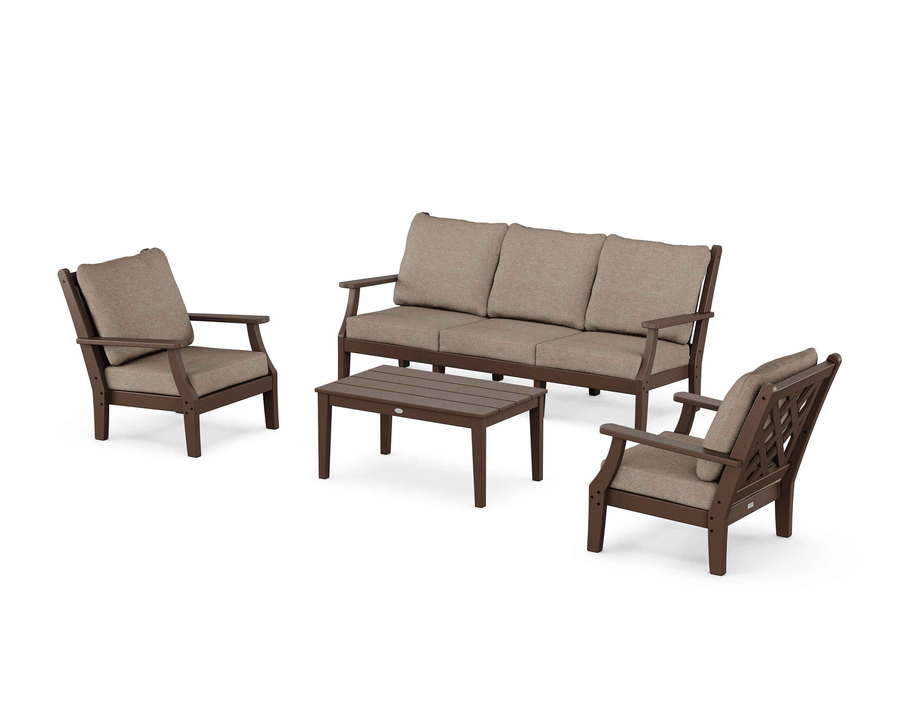 Wovendale 4-Piece Deep Seating Set with Sofa in Mahogany / Spiced Burlap