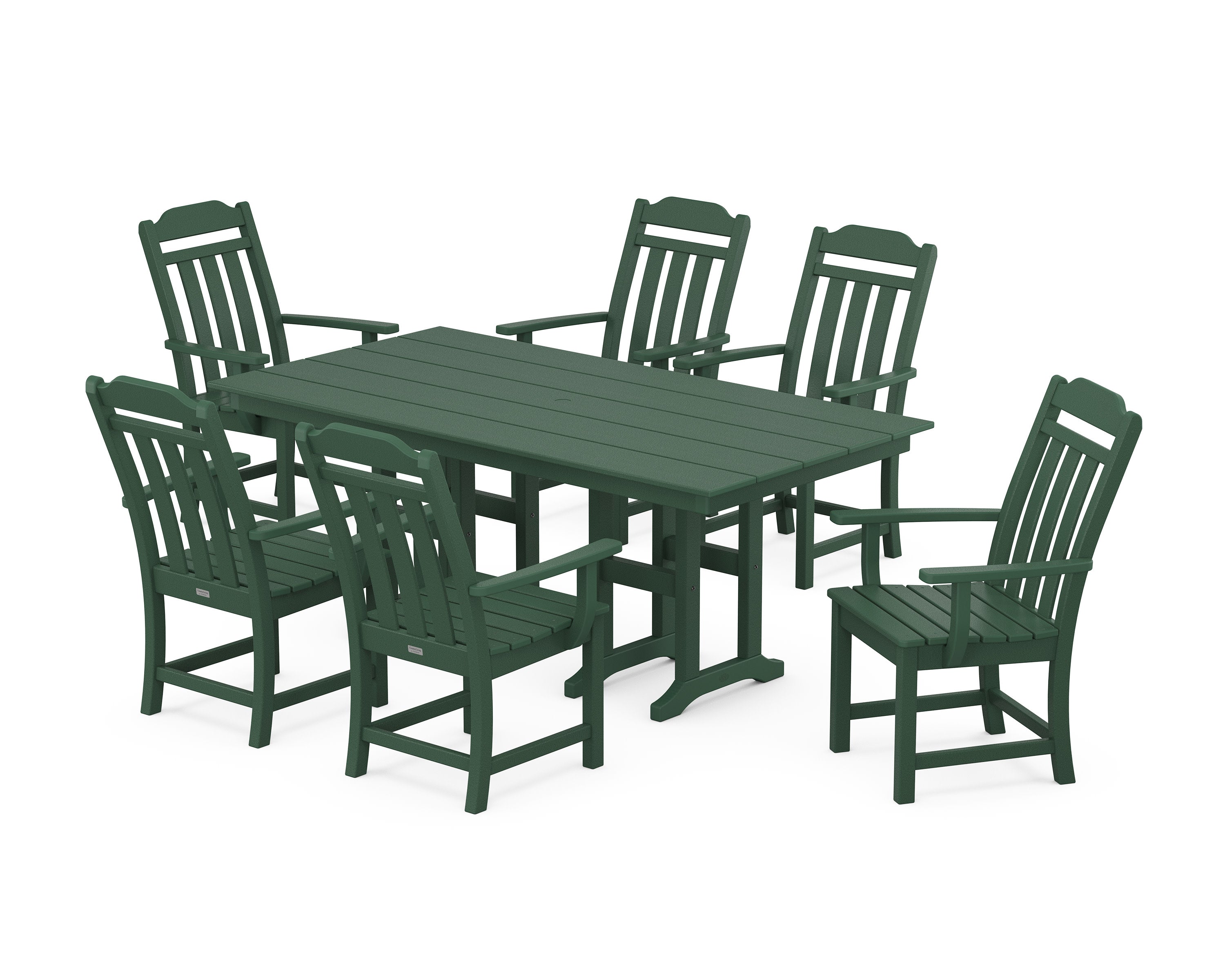 Cottage Arm Chair 7-Piece Farmhouse Dining Set in Green